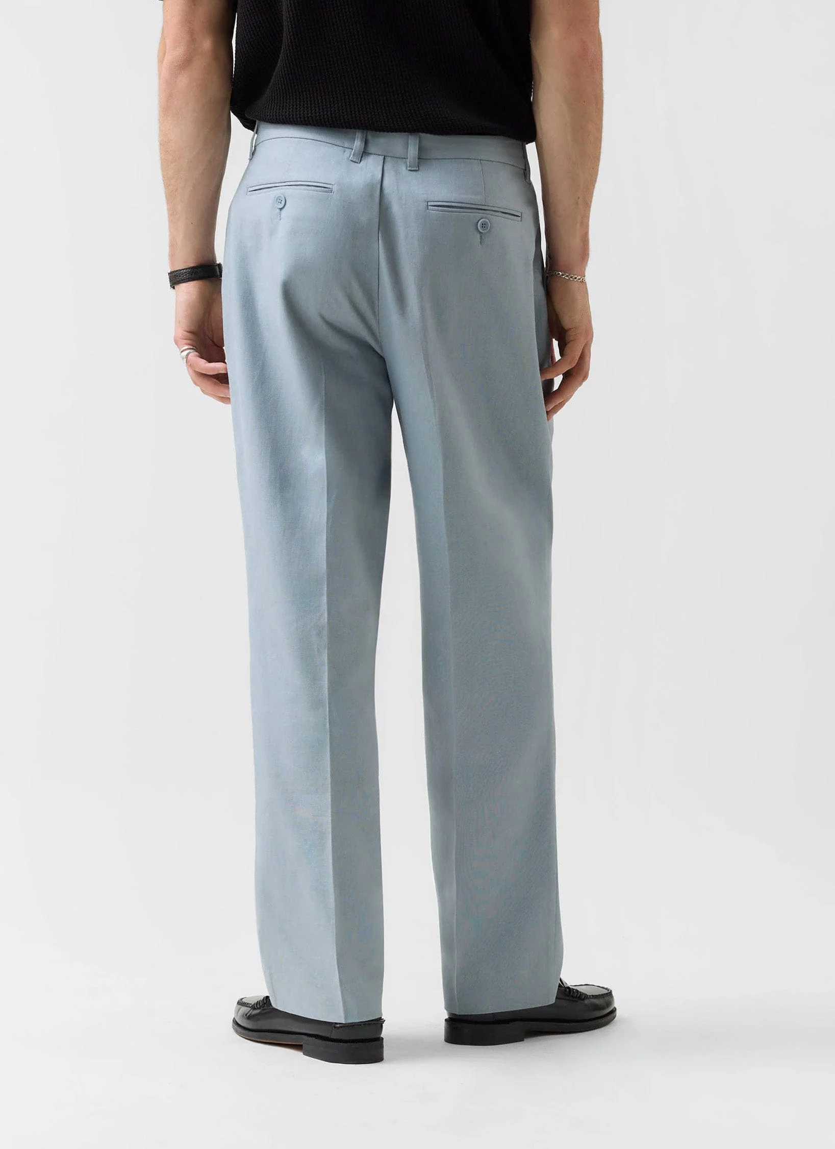 Pleated Tailored Trousers | Linen | Light Blue - Image 5