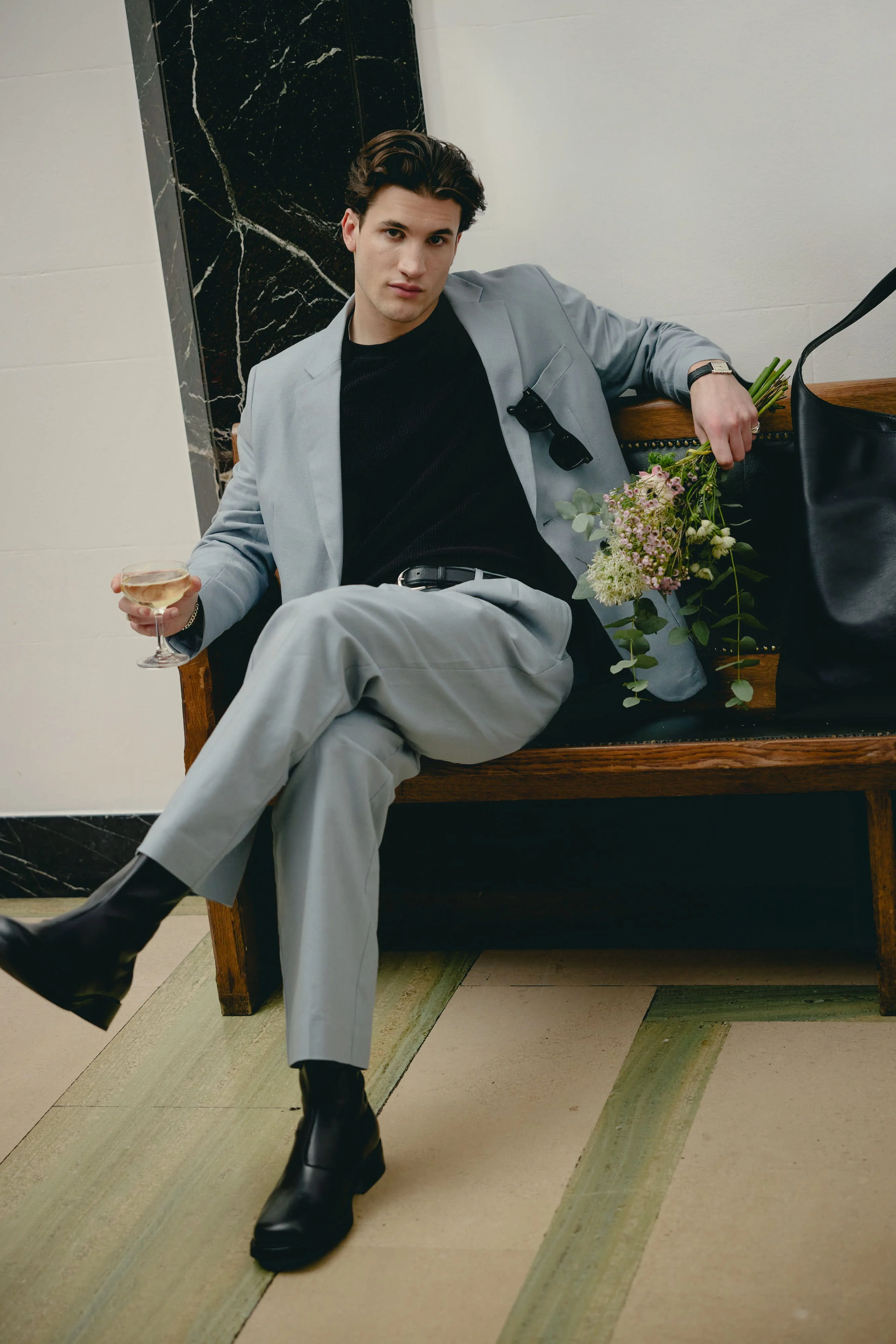 Pleated Tailored Trousers | Linen | Light Blue - Image 6