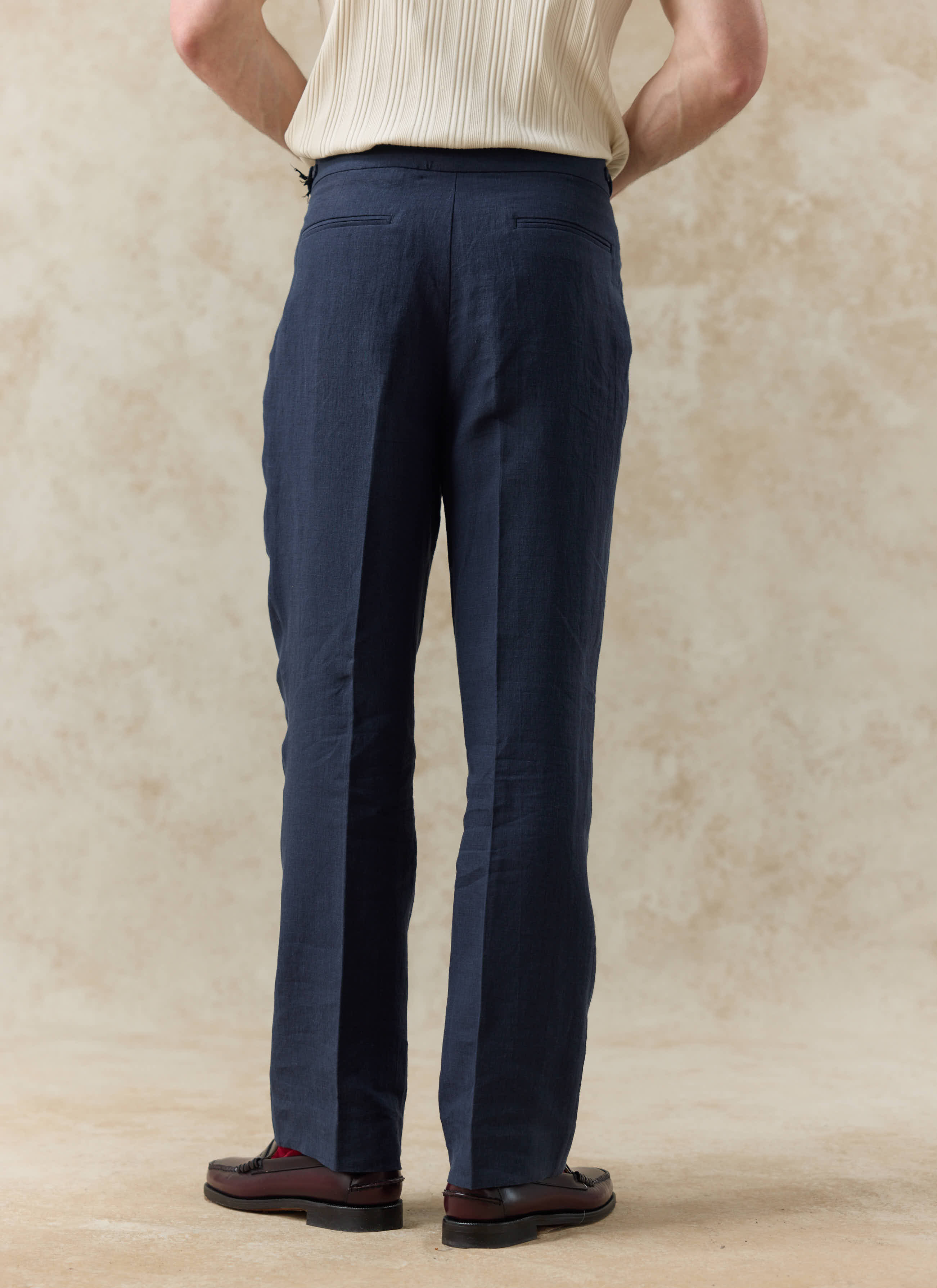 Pleated Tailored Trousers | Linen | Navy - Image 5
