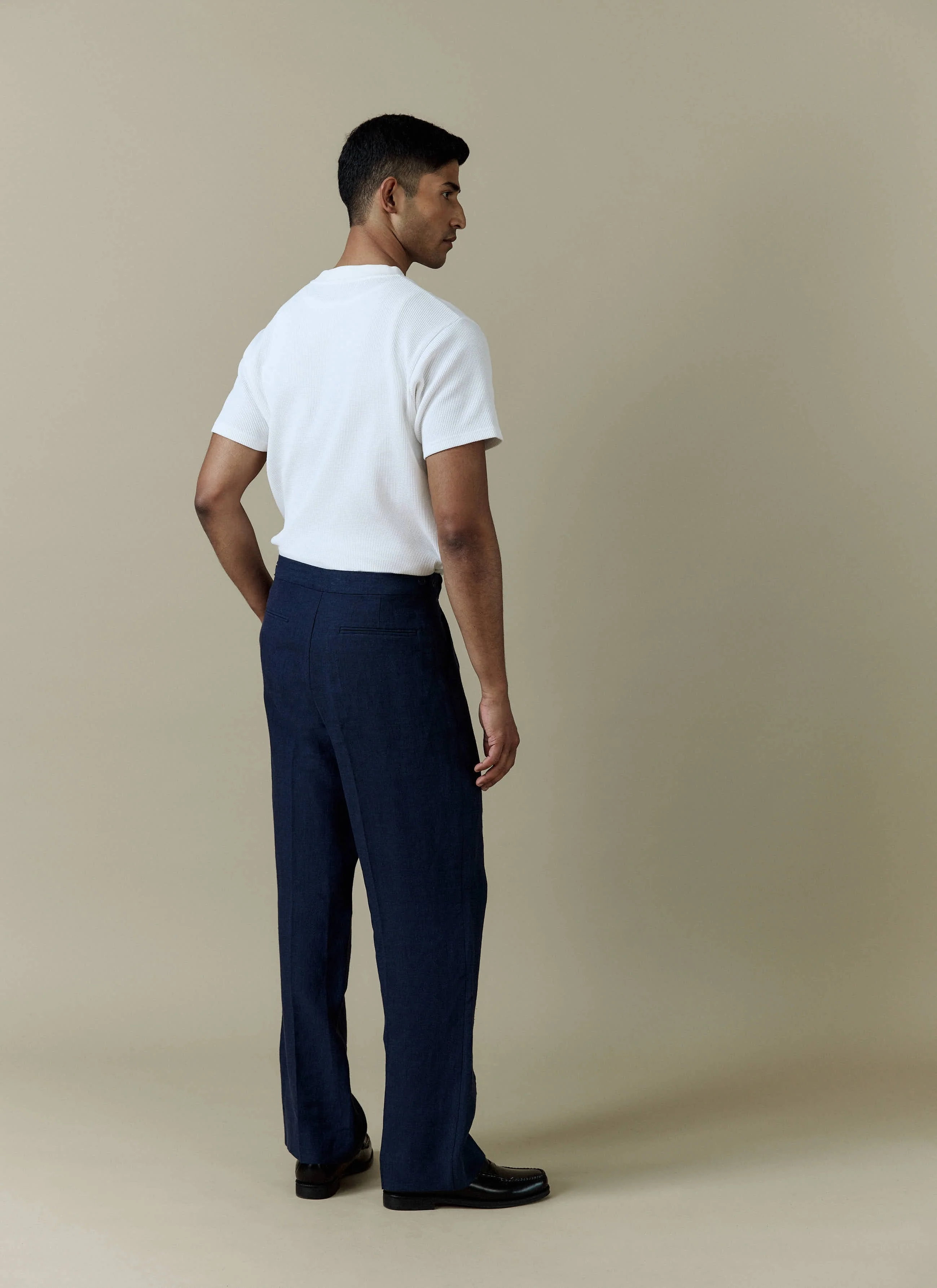 Pleated Tailored Trousers | Linen | Navy - Image 6