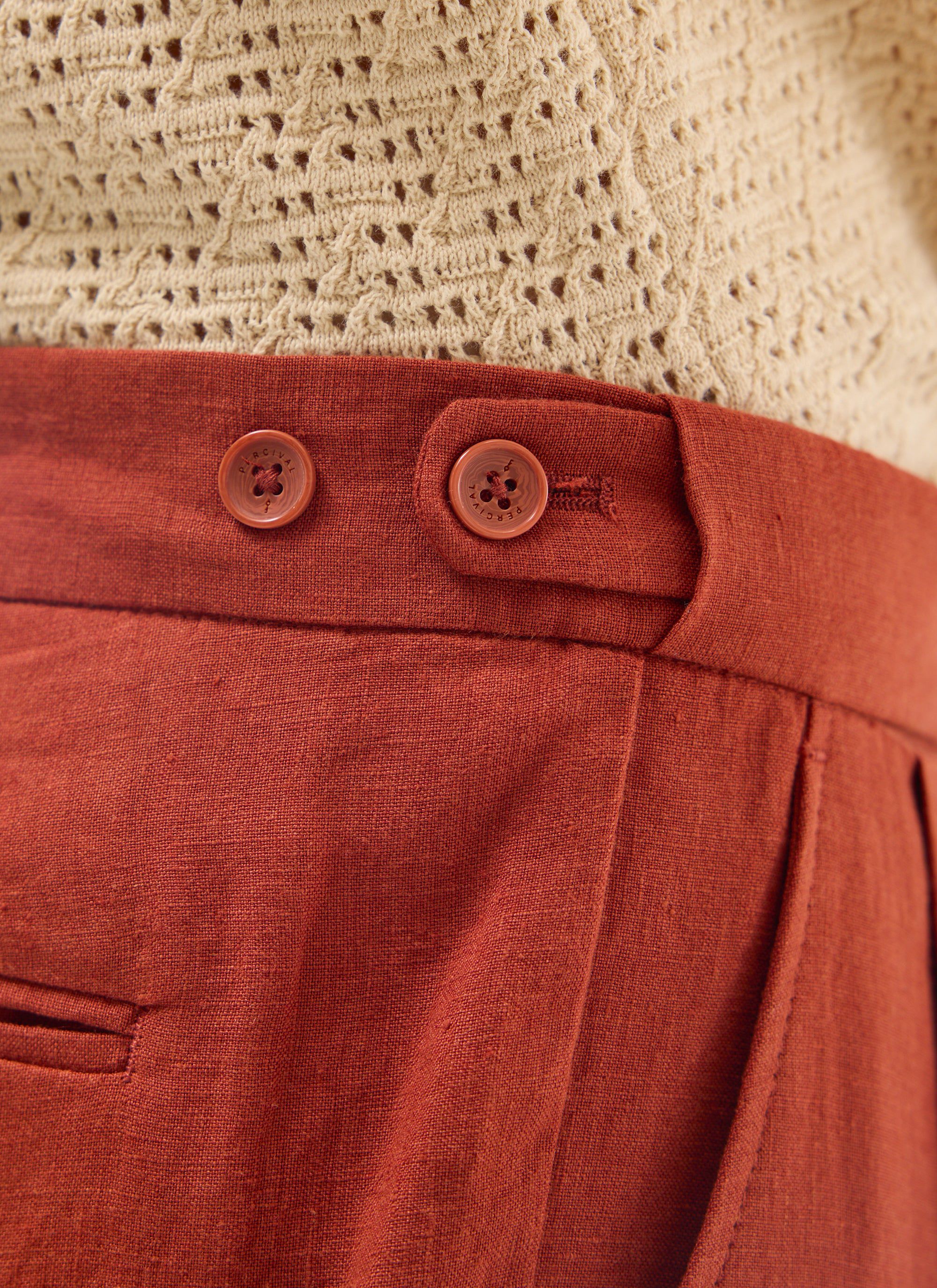 Pleated Tailored Trousers | Linen | Rust - Image 9
