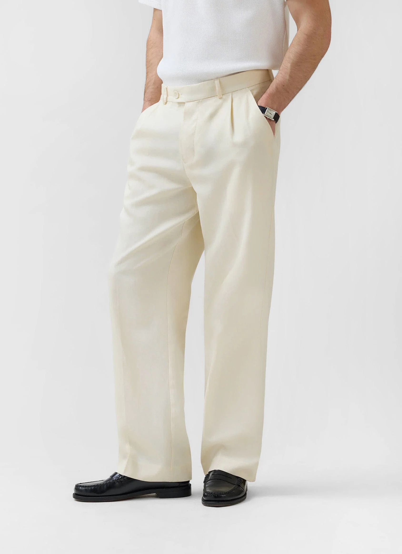 Pleated Tailored Trousers | Lyocell | Cream - Image 7