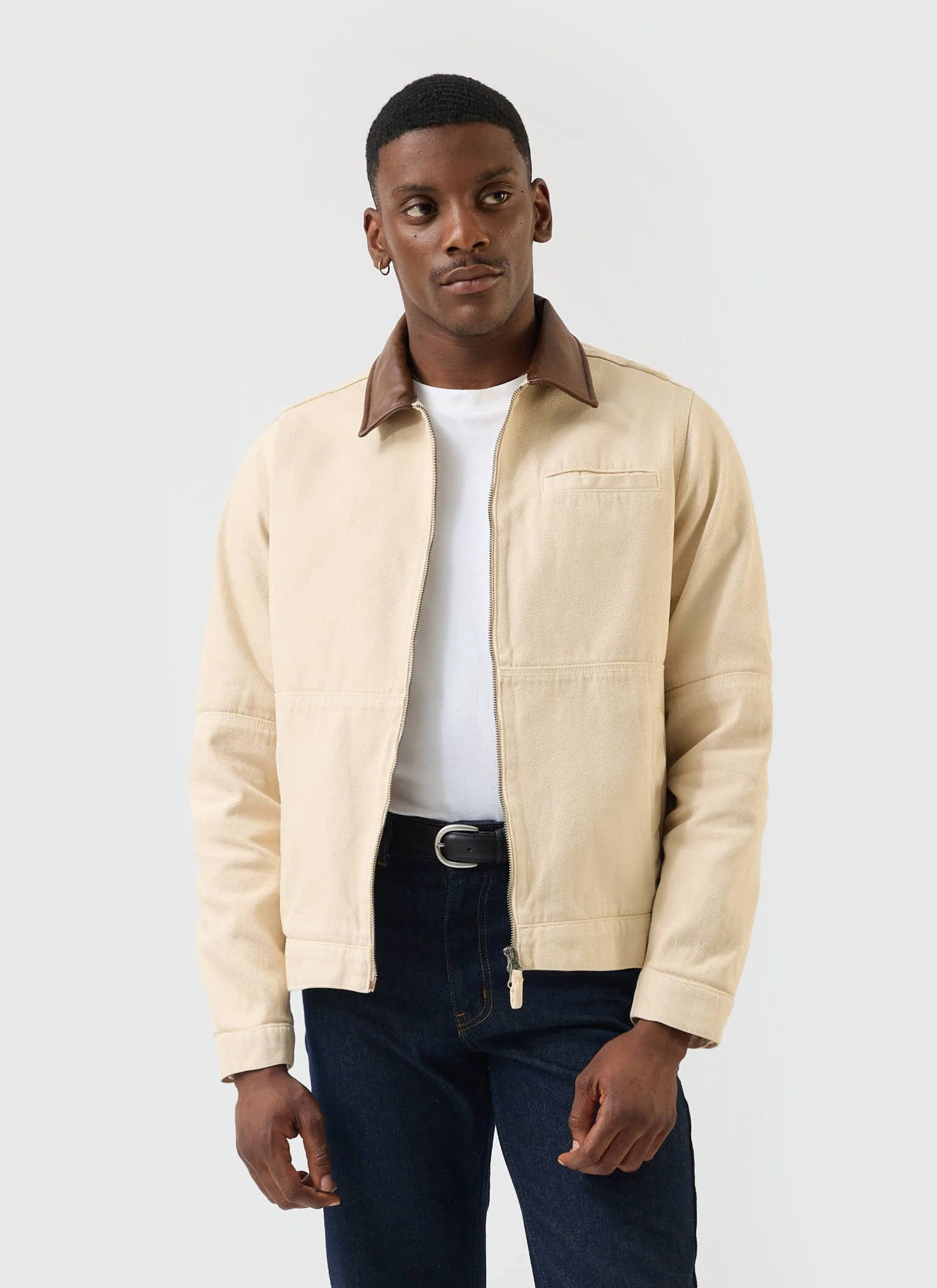 Preface Contrast Collar Jacket | Cotton Twill | Cream - Image 3