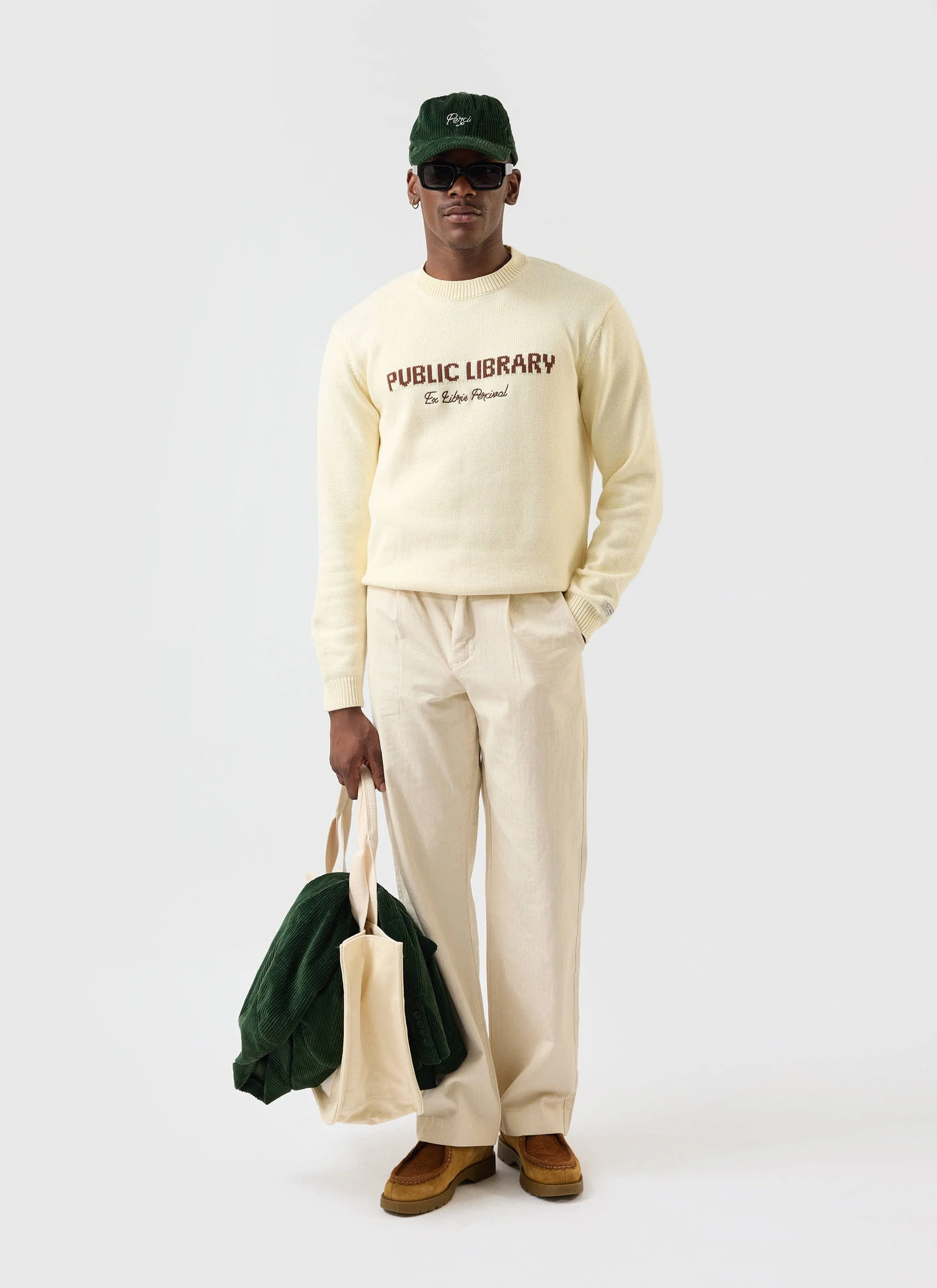 Public Library Knitted Crew Neck Jumper | Wool | Ecru Cream - Image 3