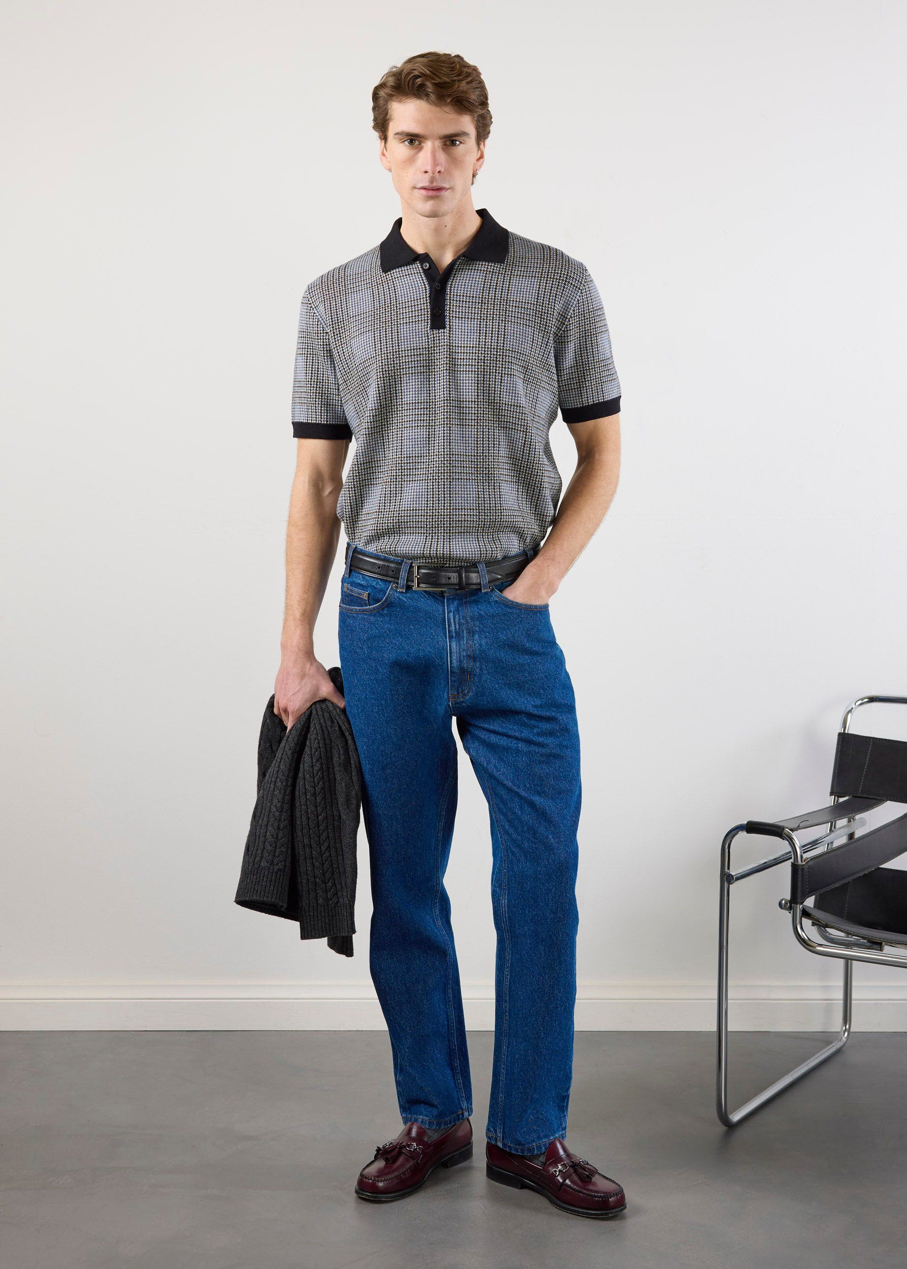 Casa Martini Knitted Polo | Puppytooth Cotton | Navy - Image 3