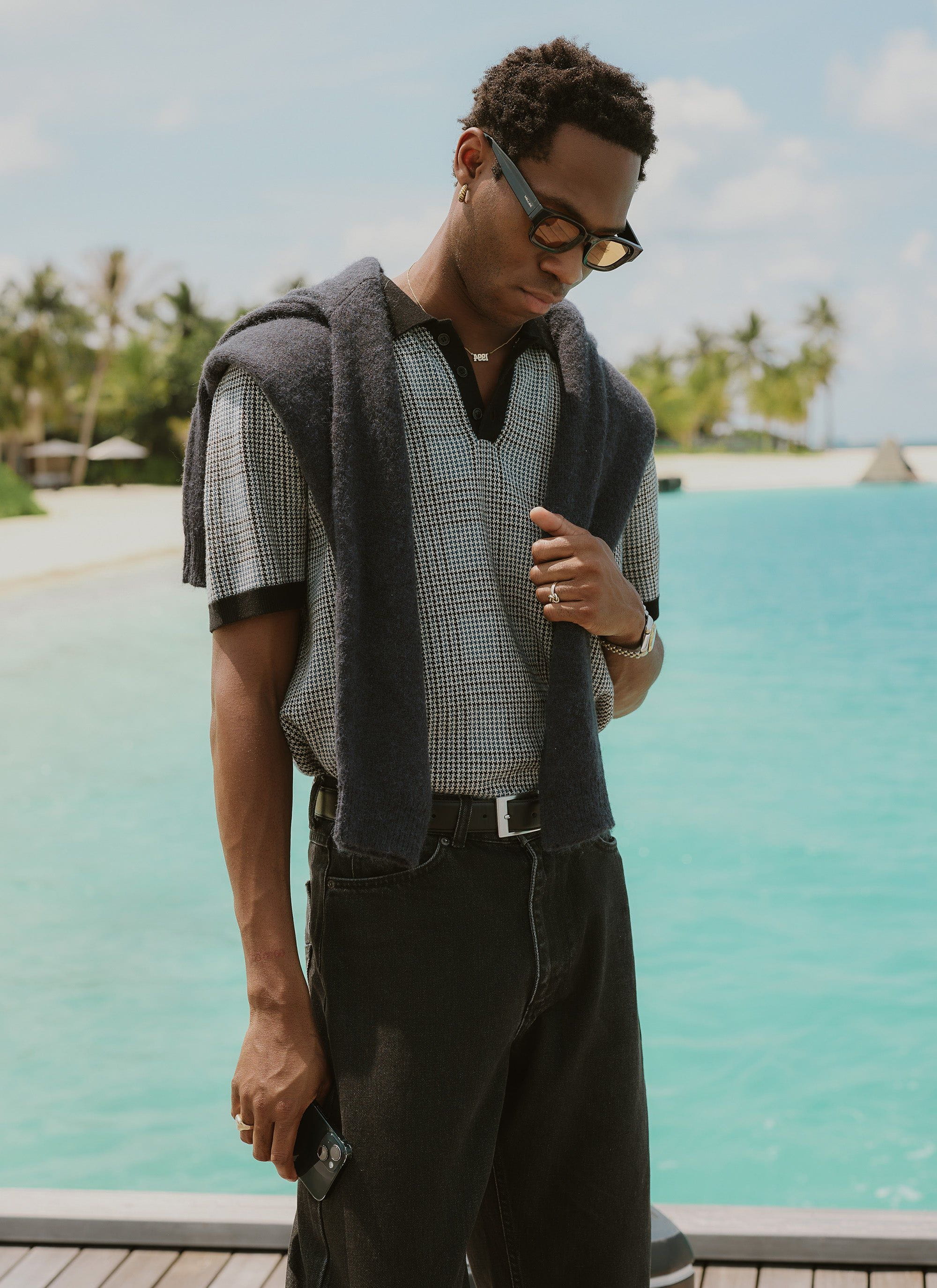 Casa Martini Knitted Polo | Puppytooth Cotton | Navy - Image 5