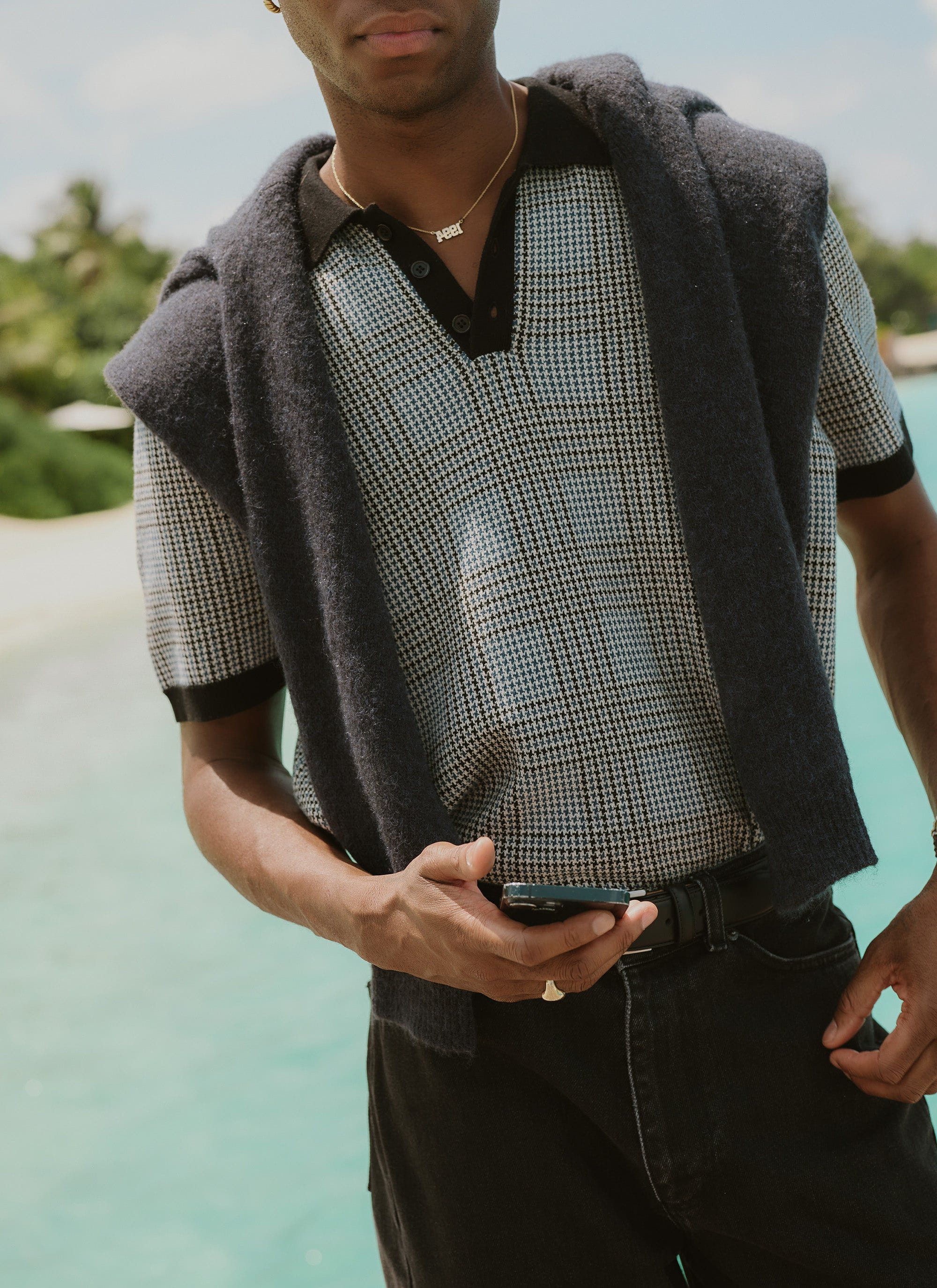 Casa Martini Knitted Polo | Puppytooth Cotton | Navy - Image 8