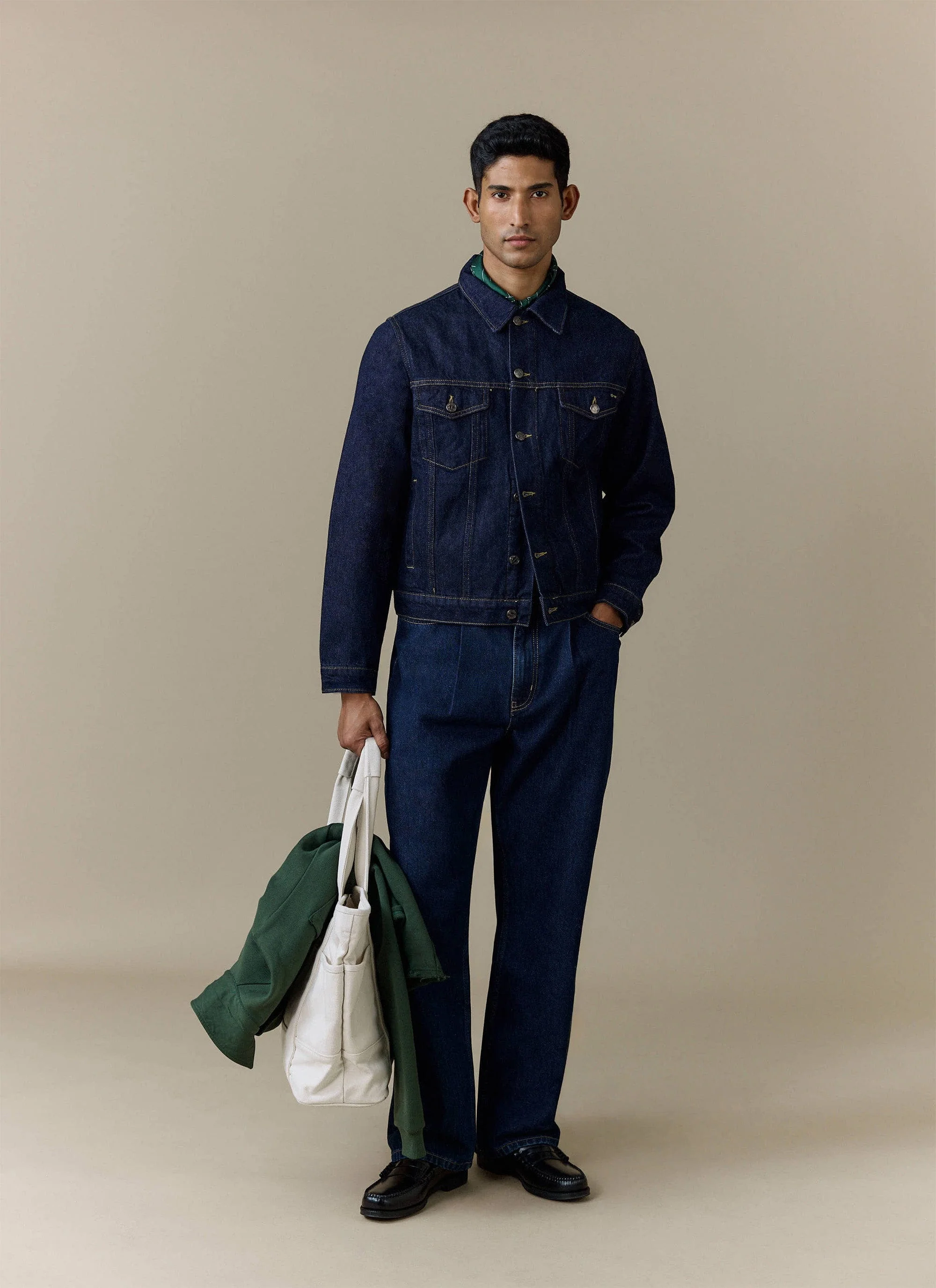 Pleated Denim Jeans | Cotton | Dark Indigo Blue - Image 5