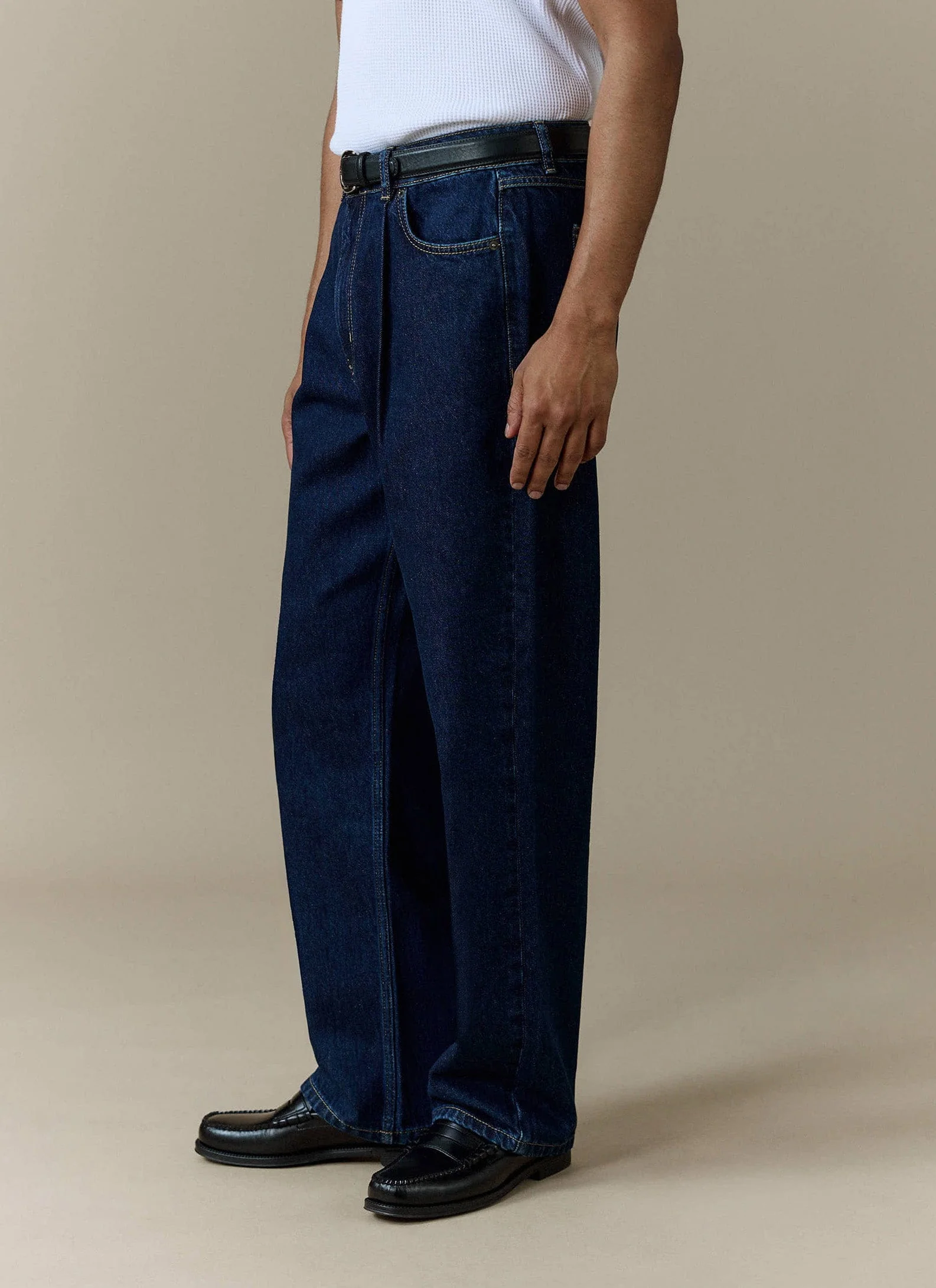 Pleated Denim Jeans | Cotton | Dark Indigo Blue - Image 7