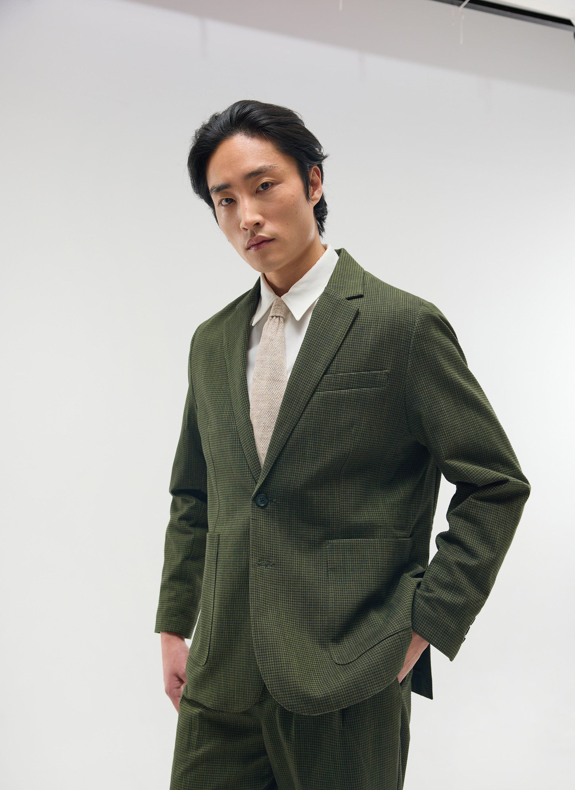 Relaxed Tailored Blazer | Micro Check | Forest - Image 3