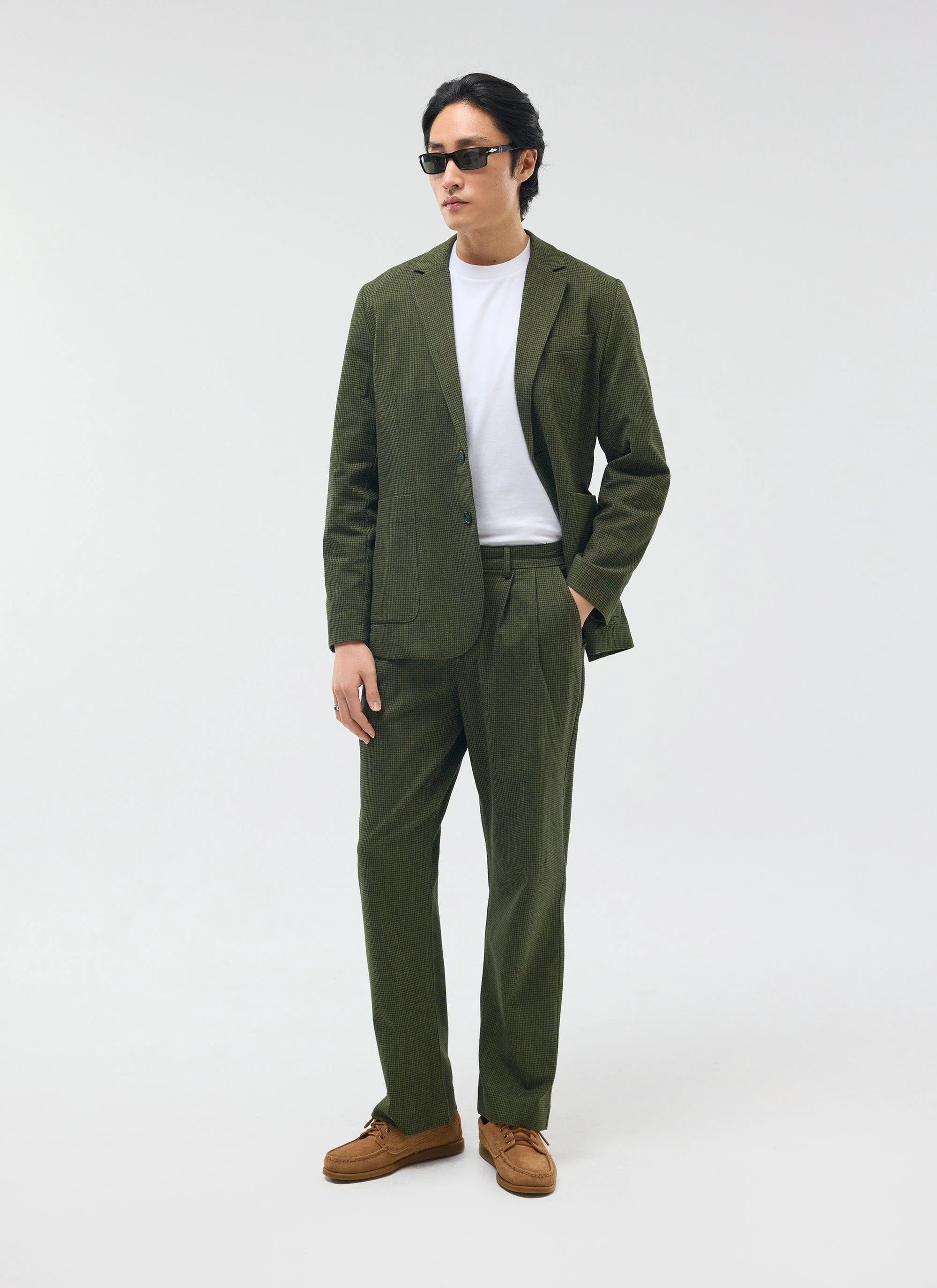 Relaxed Tailored Blazer | Micro Check | Forest - Image 8