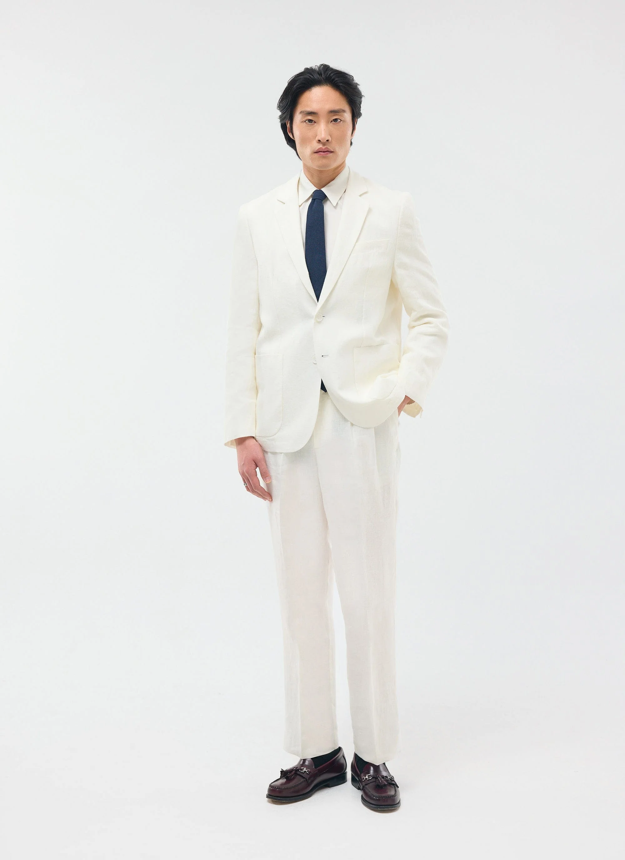Relaxed Tailored Linen Blazer | White - Image 3