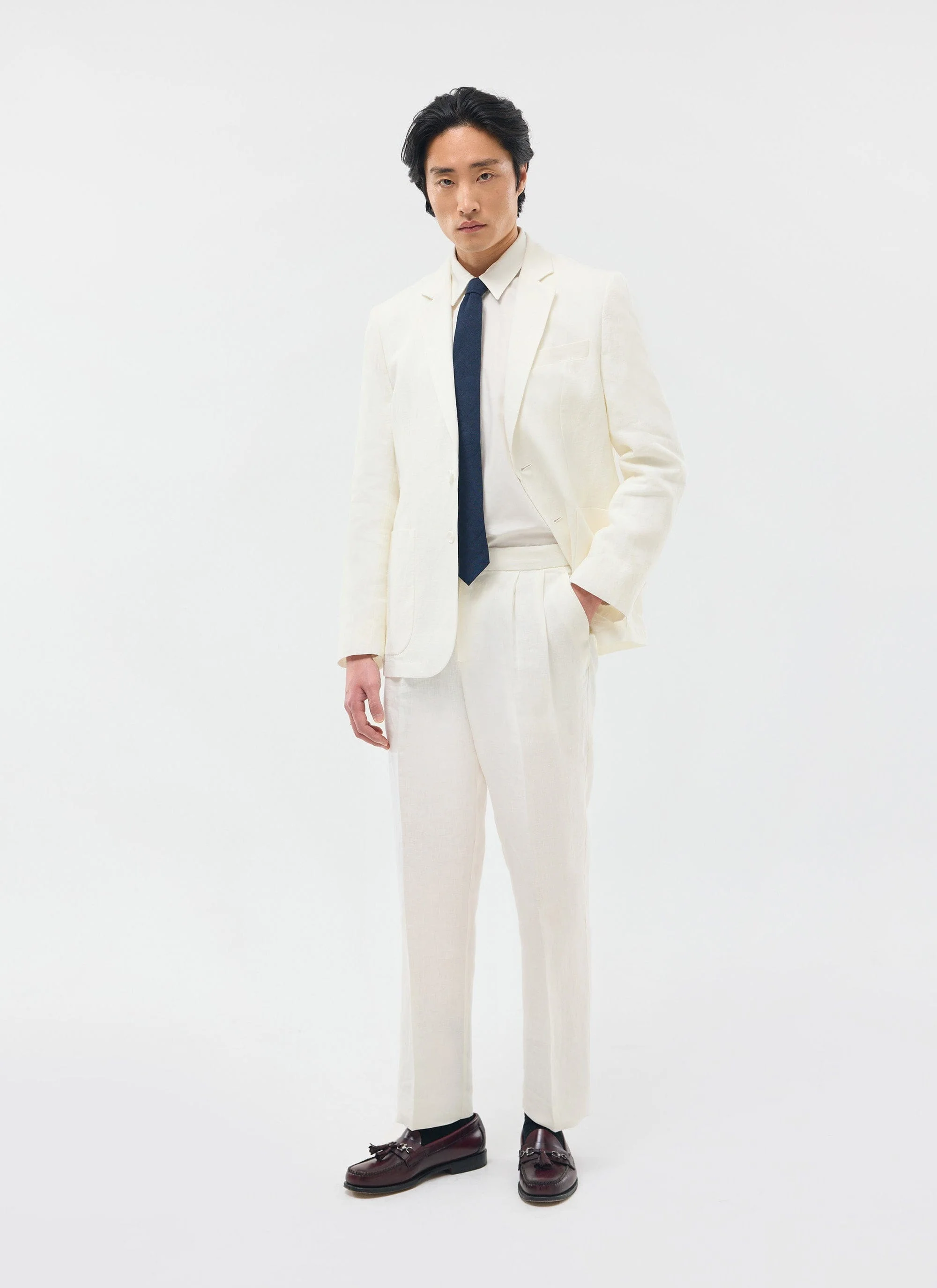 Relaxed Tailored Linen Blazer | White - Image 6