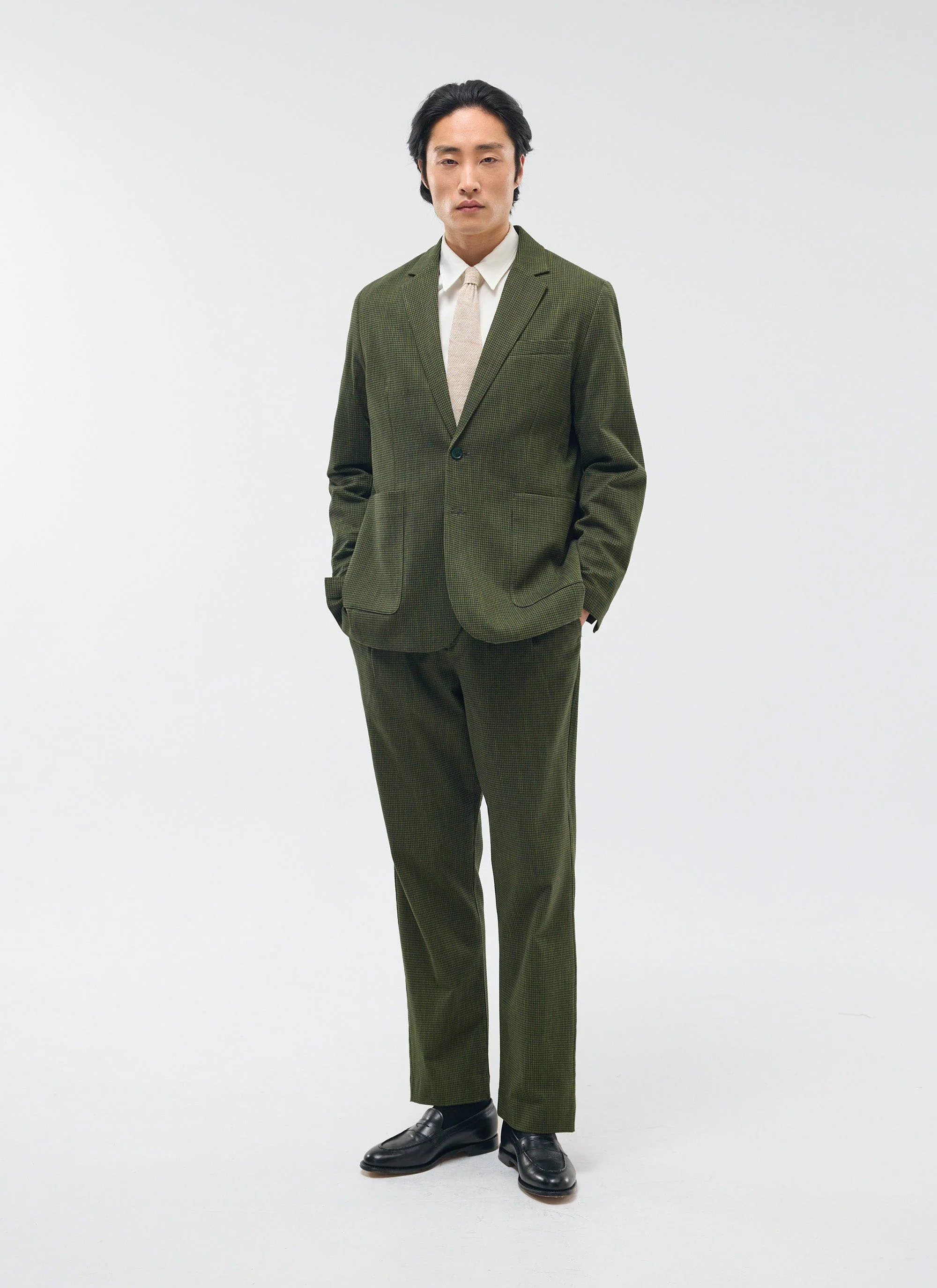 Pleated Tailored Trousers | Micro Check | Forest Green - Image 3