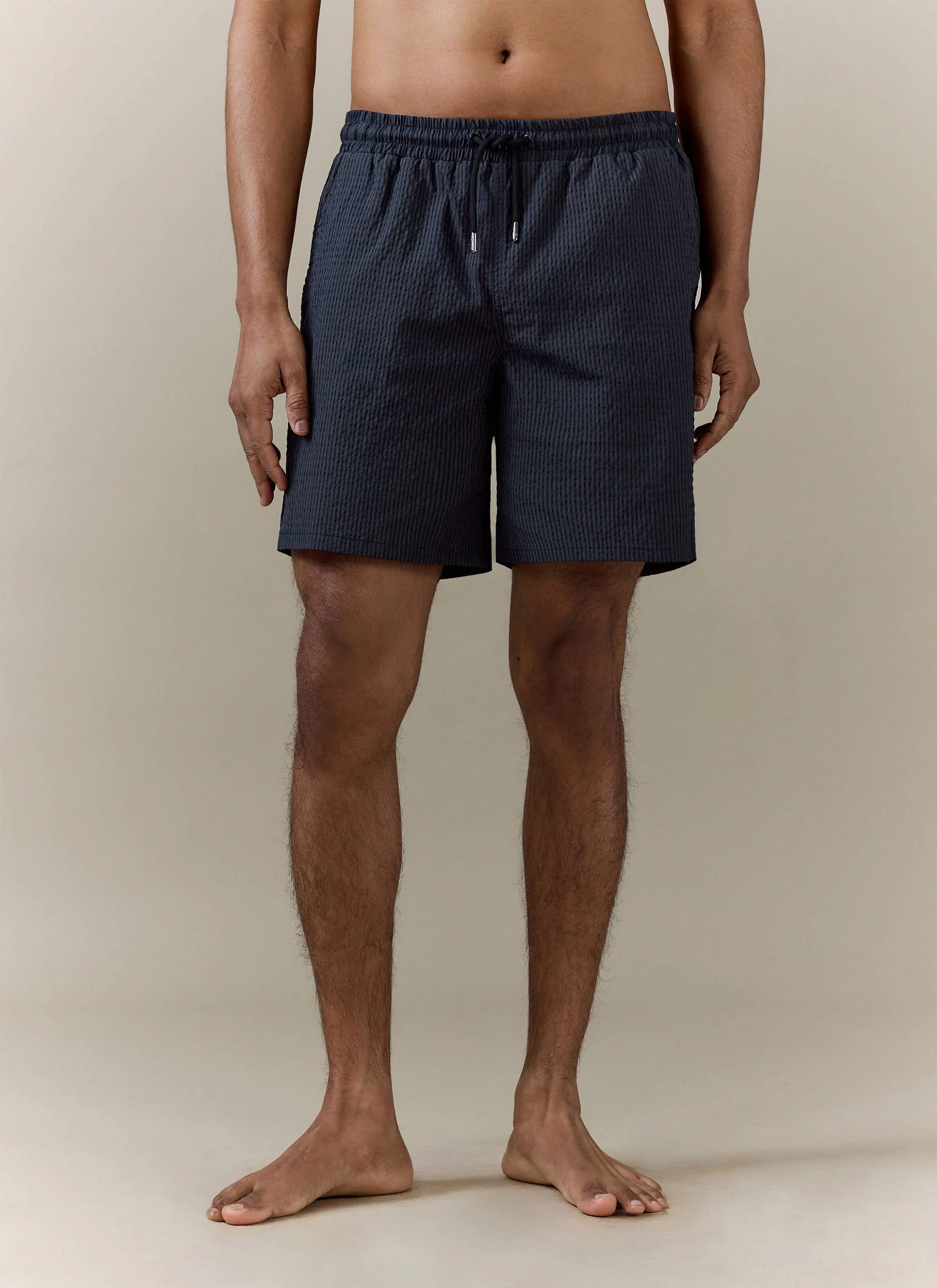 Rowan Seersucker Swim Shorts | Cotton | Navy Stripe - Image 3