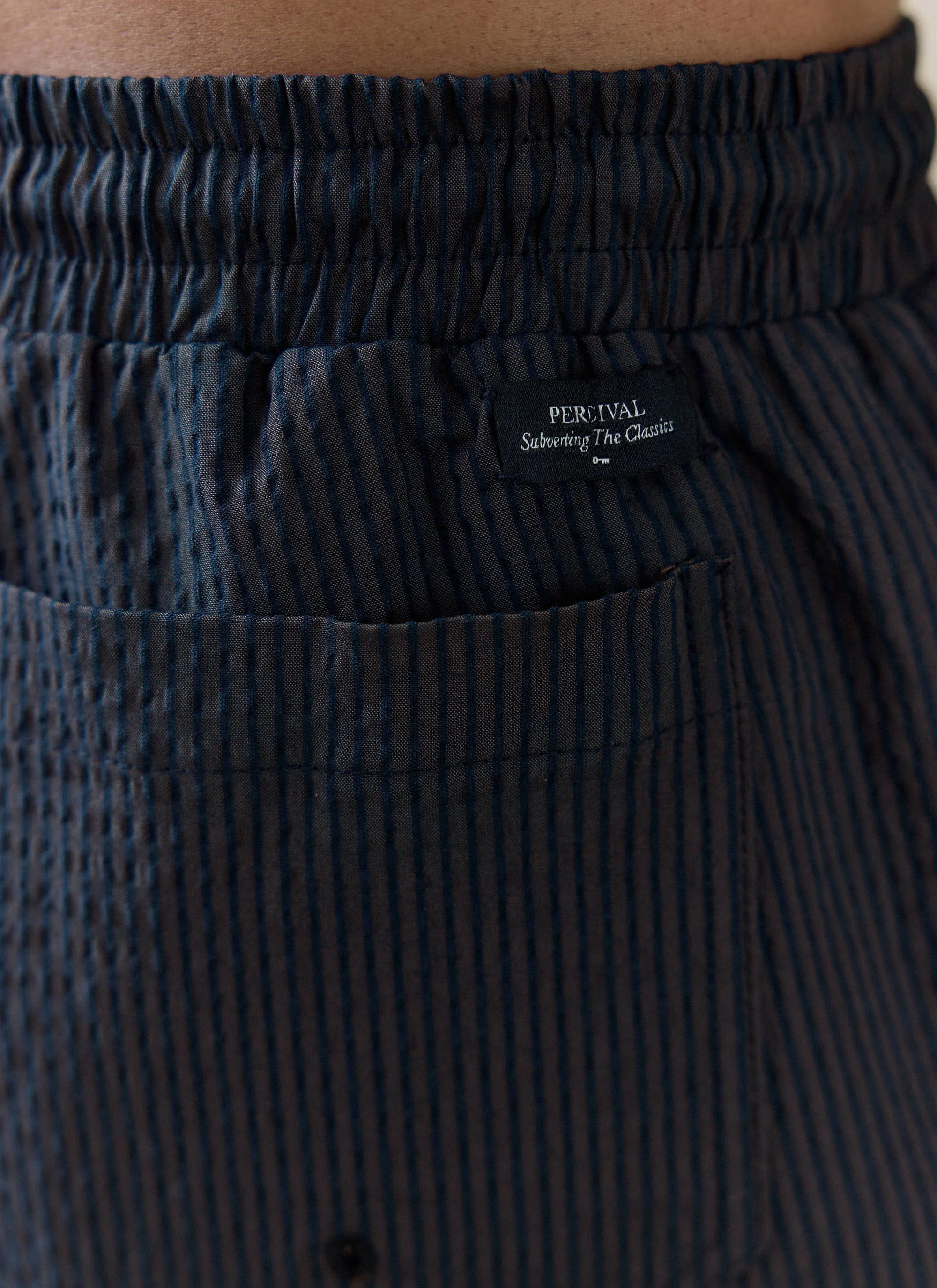 Rowan Seersucker Swim Shorts | Cotton | Navy Stripe - Image 4
