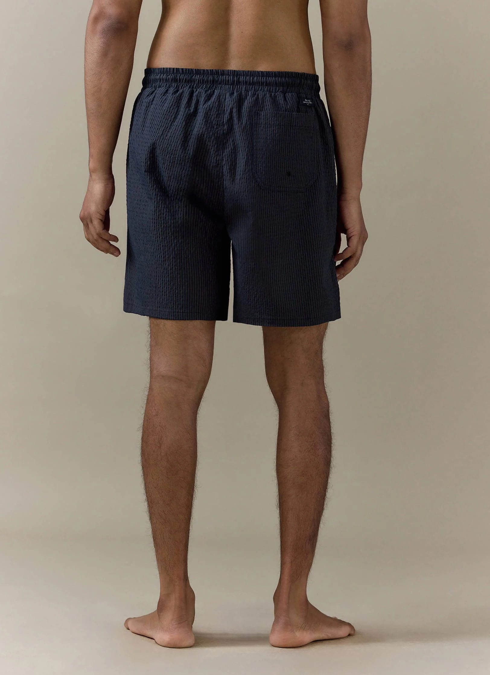 Rowan Seersucker Swim Shorts | Cotton | Navy Stripe - Image 5