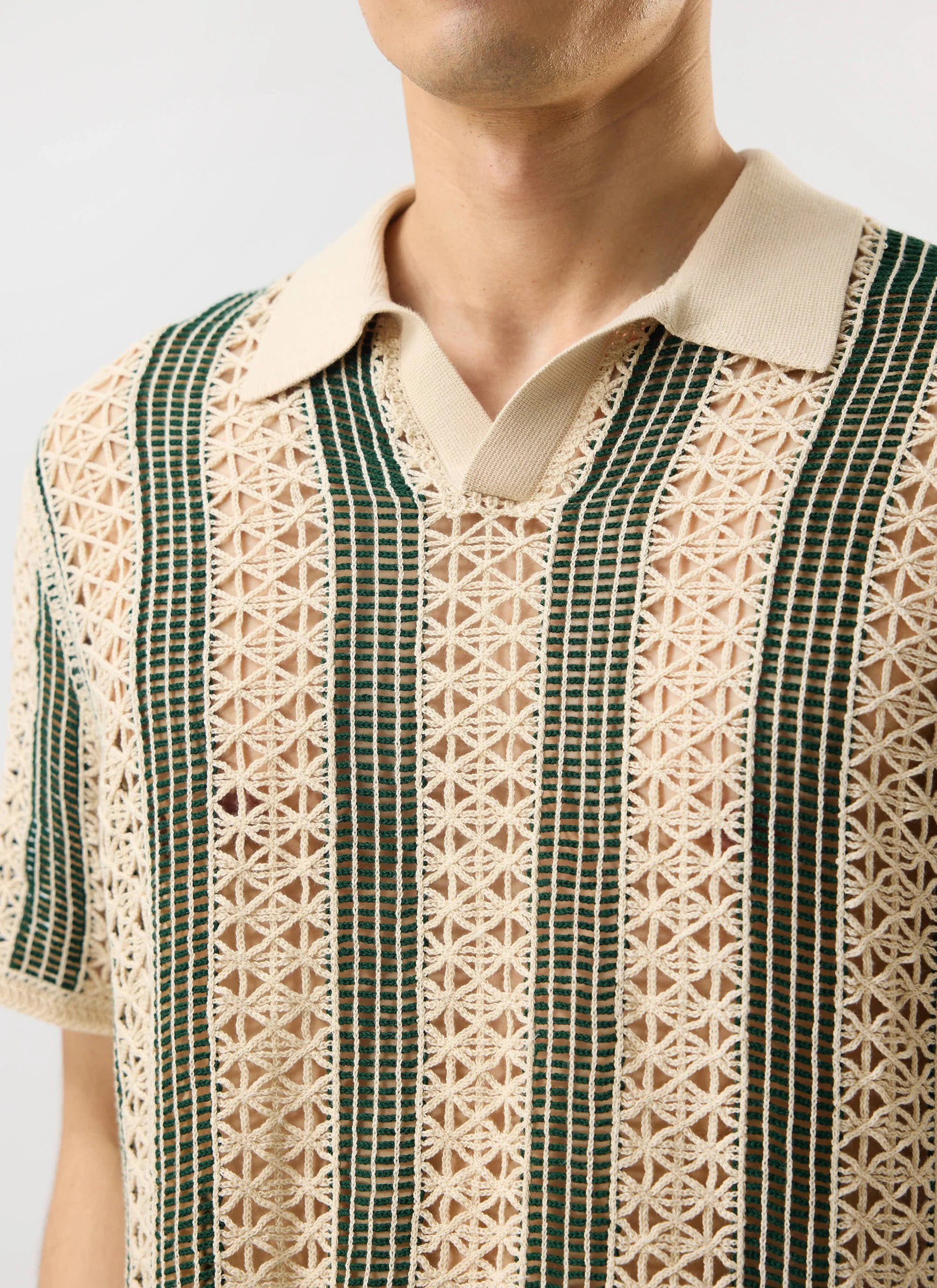 Sarti Knitted Polo Shirt | Cotton | Cream with Forest - Image 3