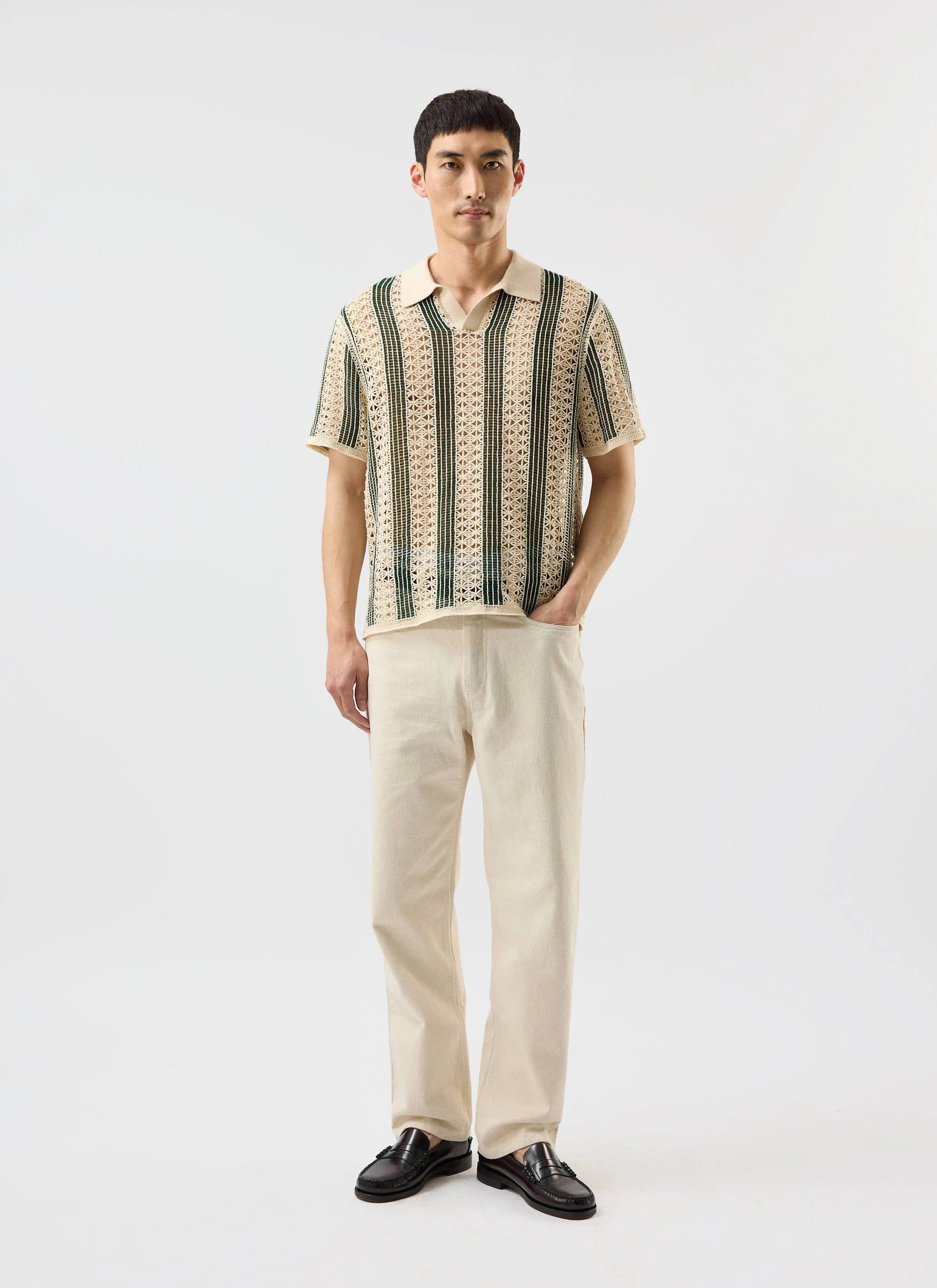 Sarti Knitted Polo Shirt | Cotton | Cream with Forest - Image 4
