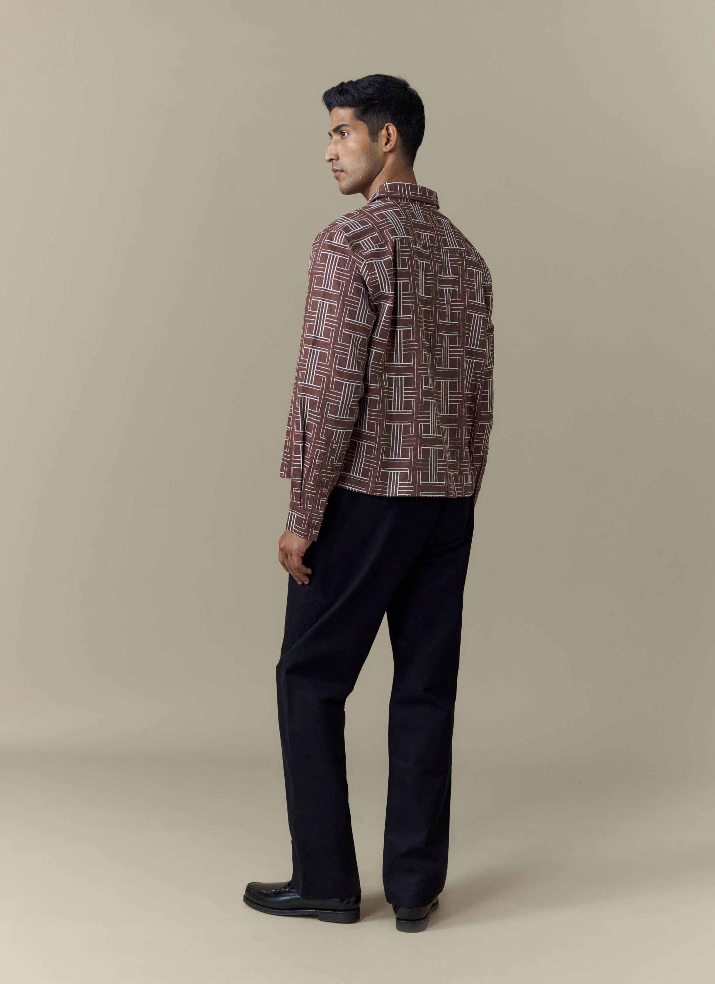 Sashiko Boxy Shirt | Cotton | Brown - Image 3