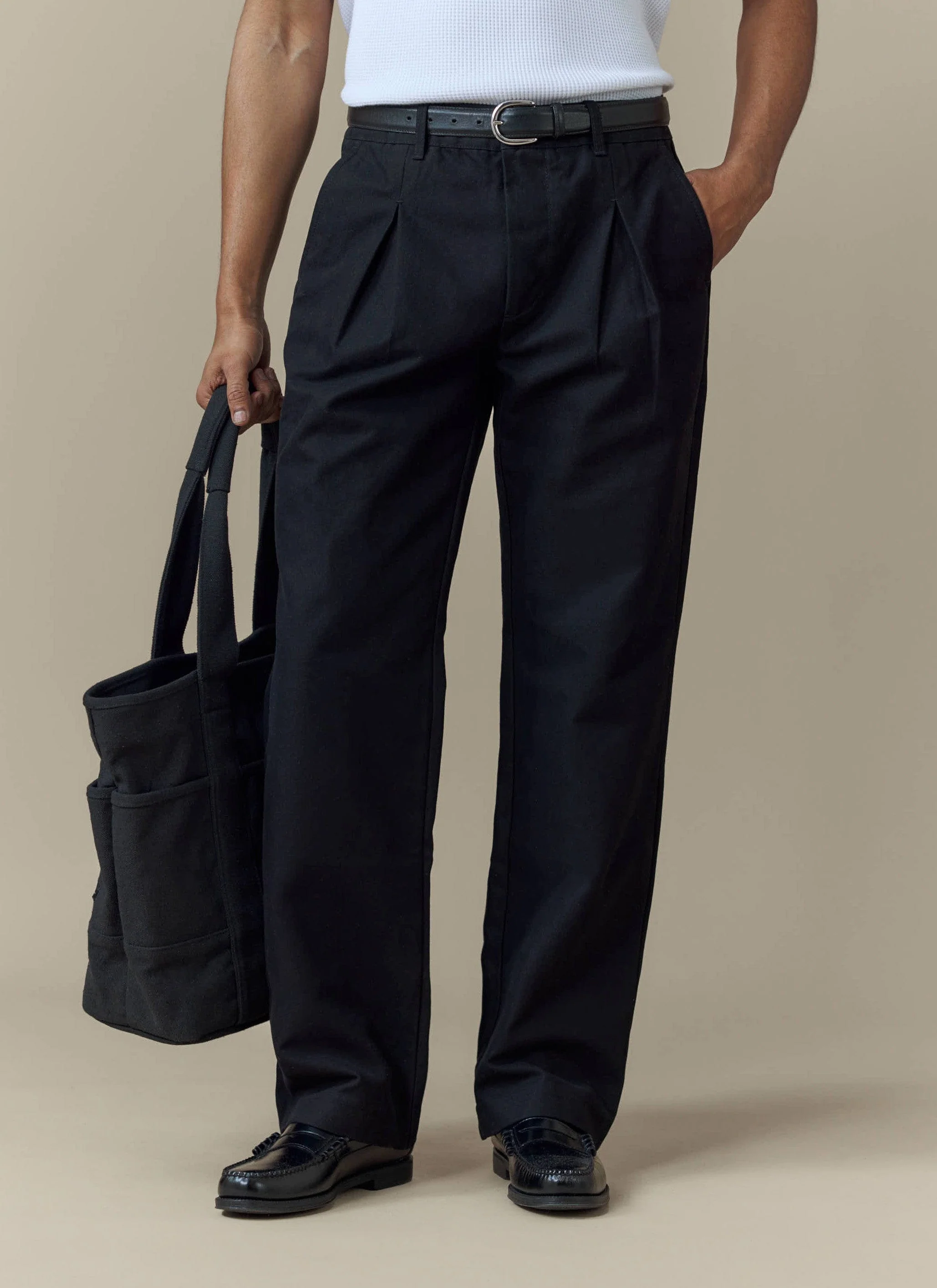 Seb Inverted Pleat Trousers | Cotton | Black