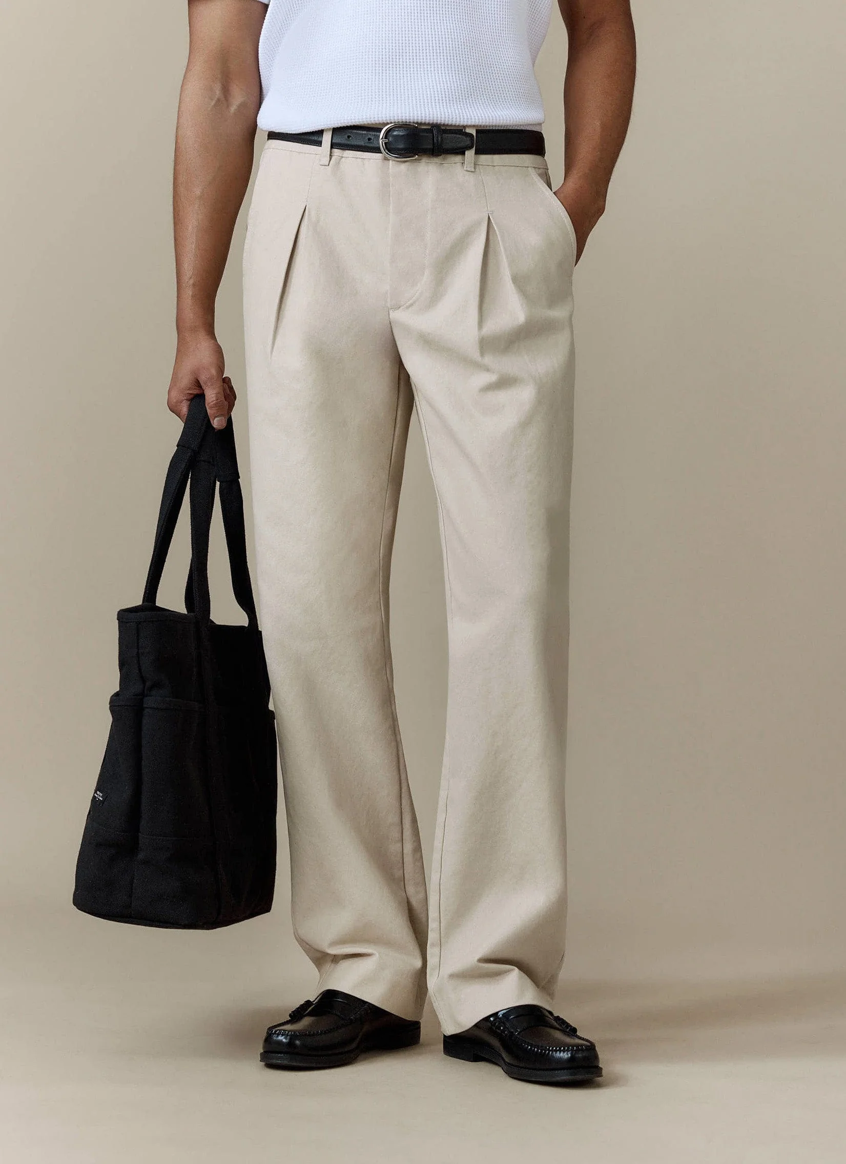 Seb Inverted Pleat Trousers | Cotton | Cream