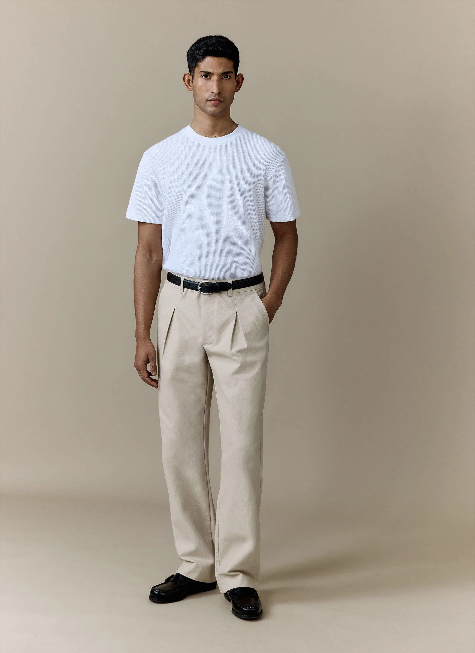 Seb Inverted Pleat Trousers | Cotton | Cream - Image 2