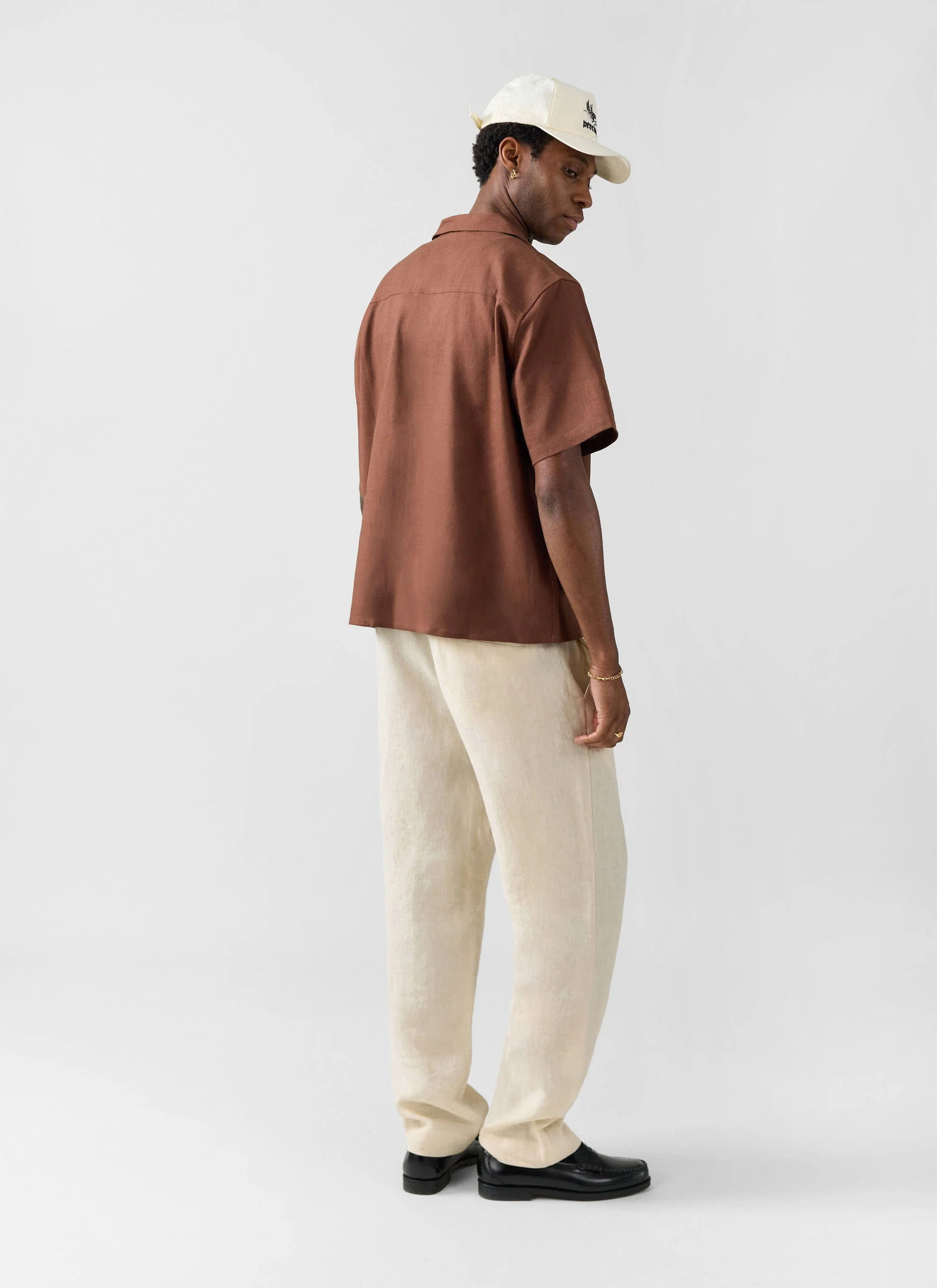 Short Sleeve Cuban Shirt | Linen | Brown - Image 3