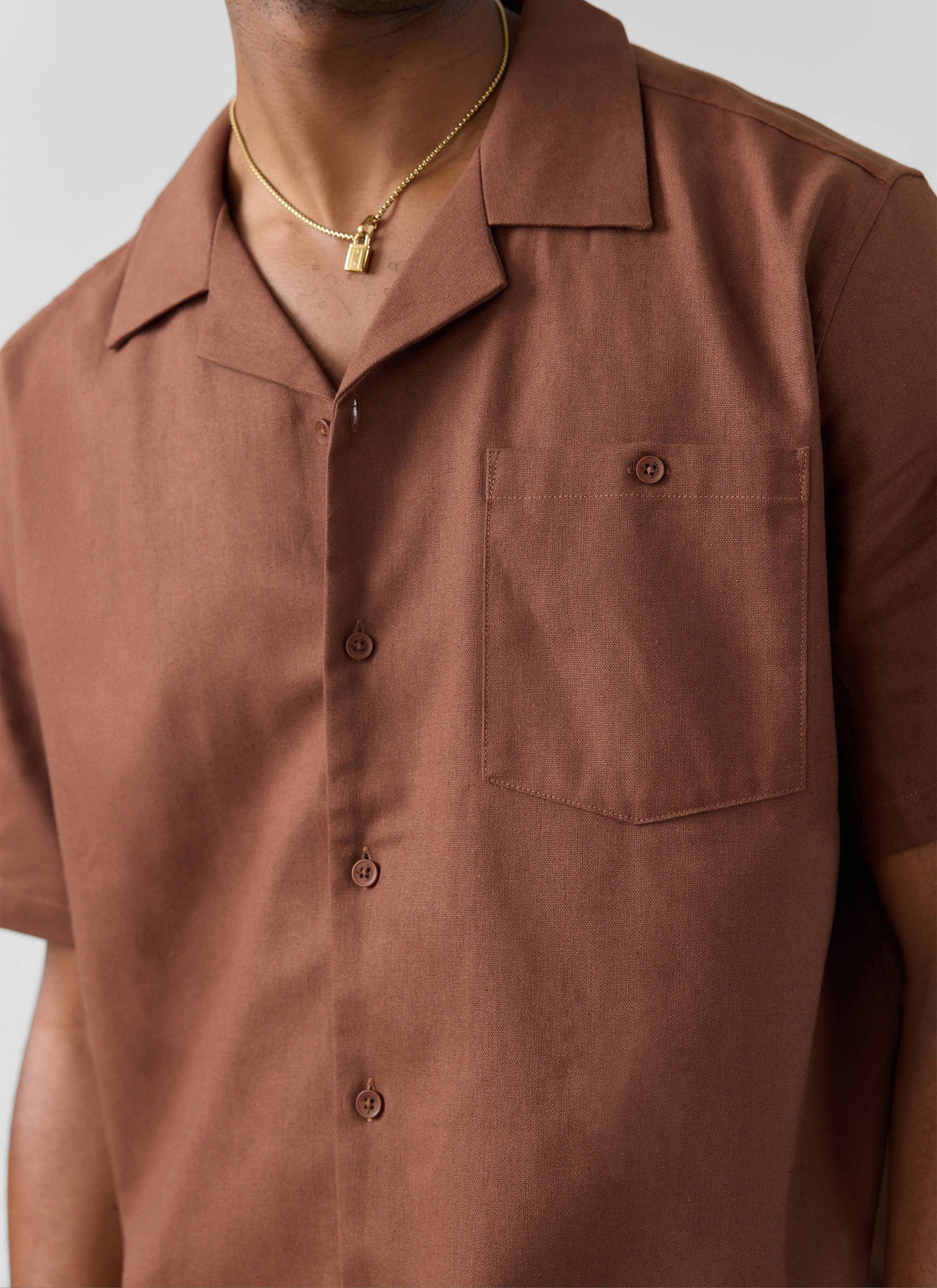 Short Sleeve Cuban Shirt | Linen | Brown - Image 5
