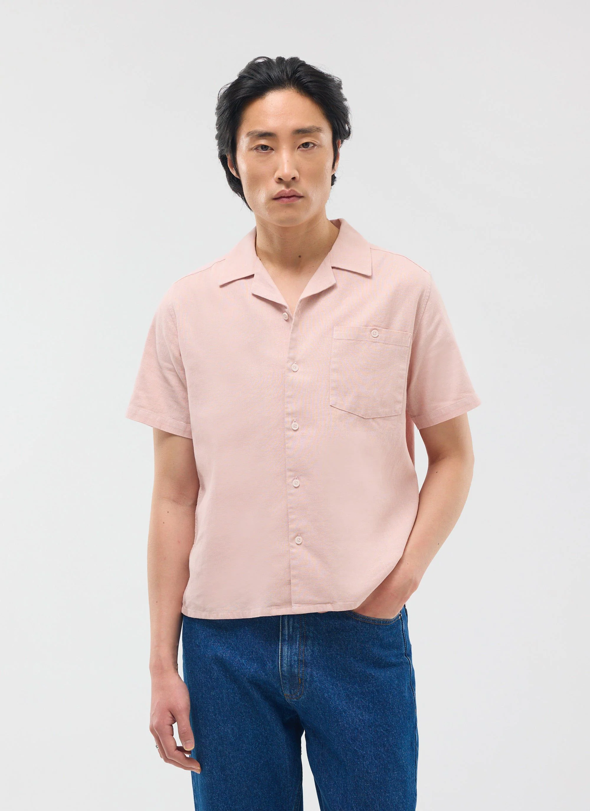 Short Sleeve Cuban Shirt | Linen | Light Pink - Image 2