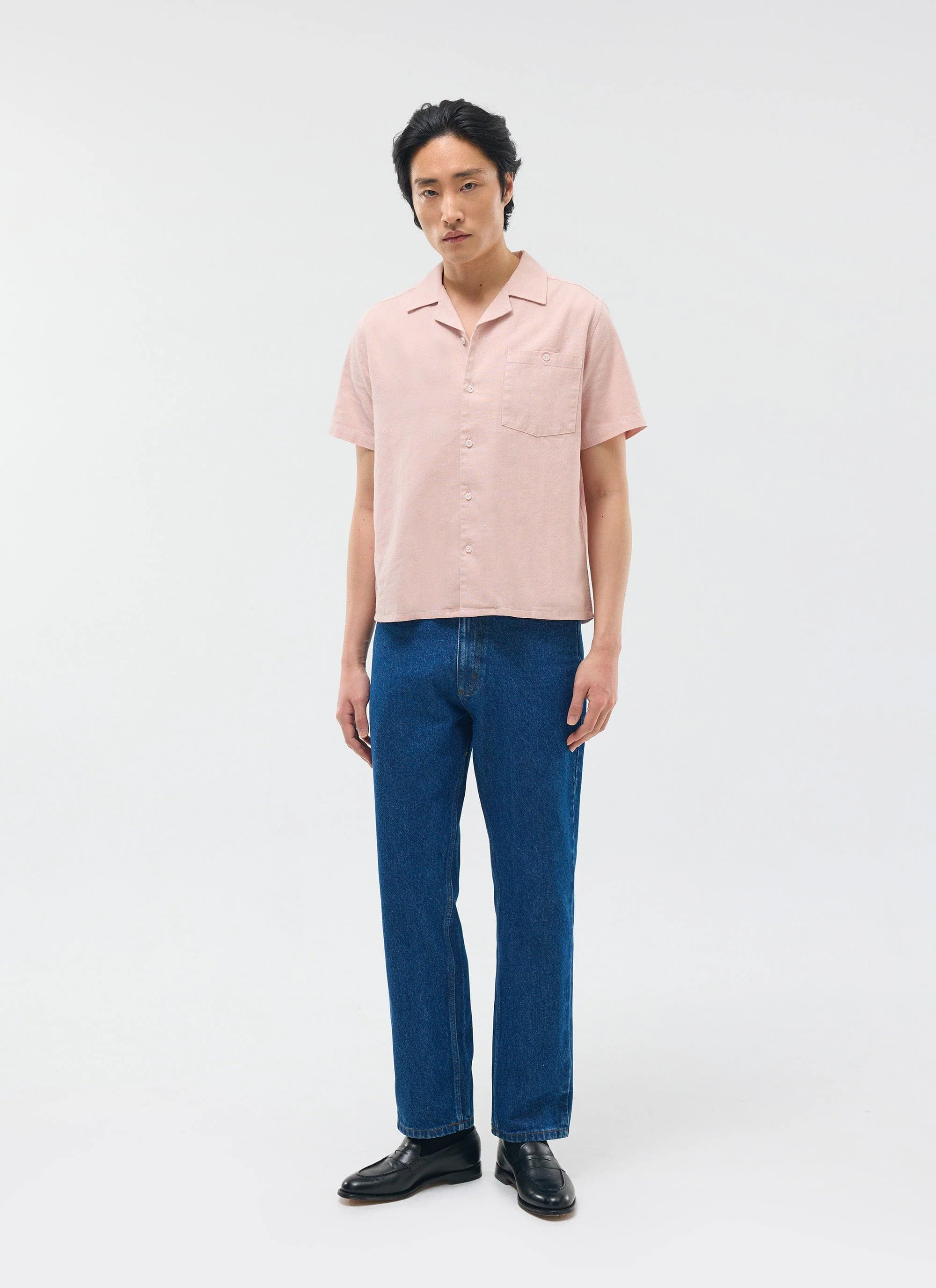 Short Sleeve Cuban Shirt | Linen | Light Pink - Image 3