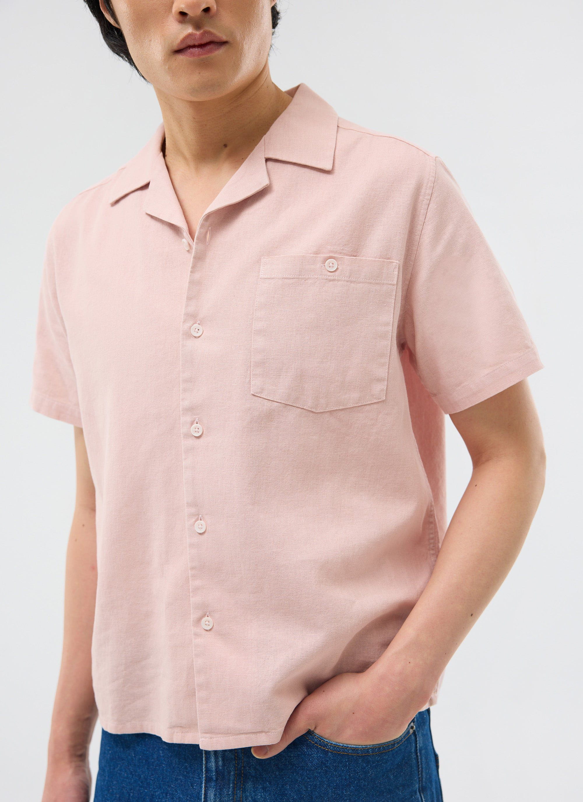 Short Sleeve Cuban Shirt | Linen | Light Pink - Image 7