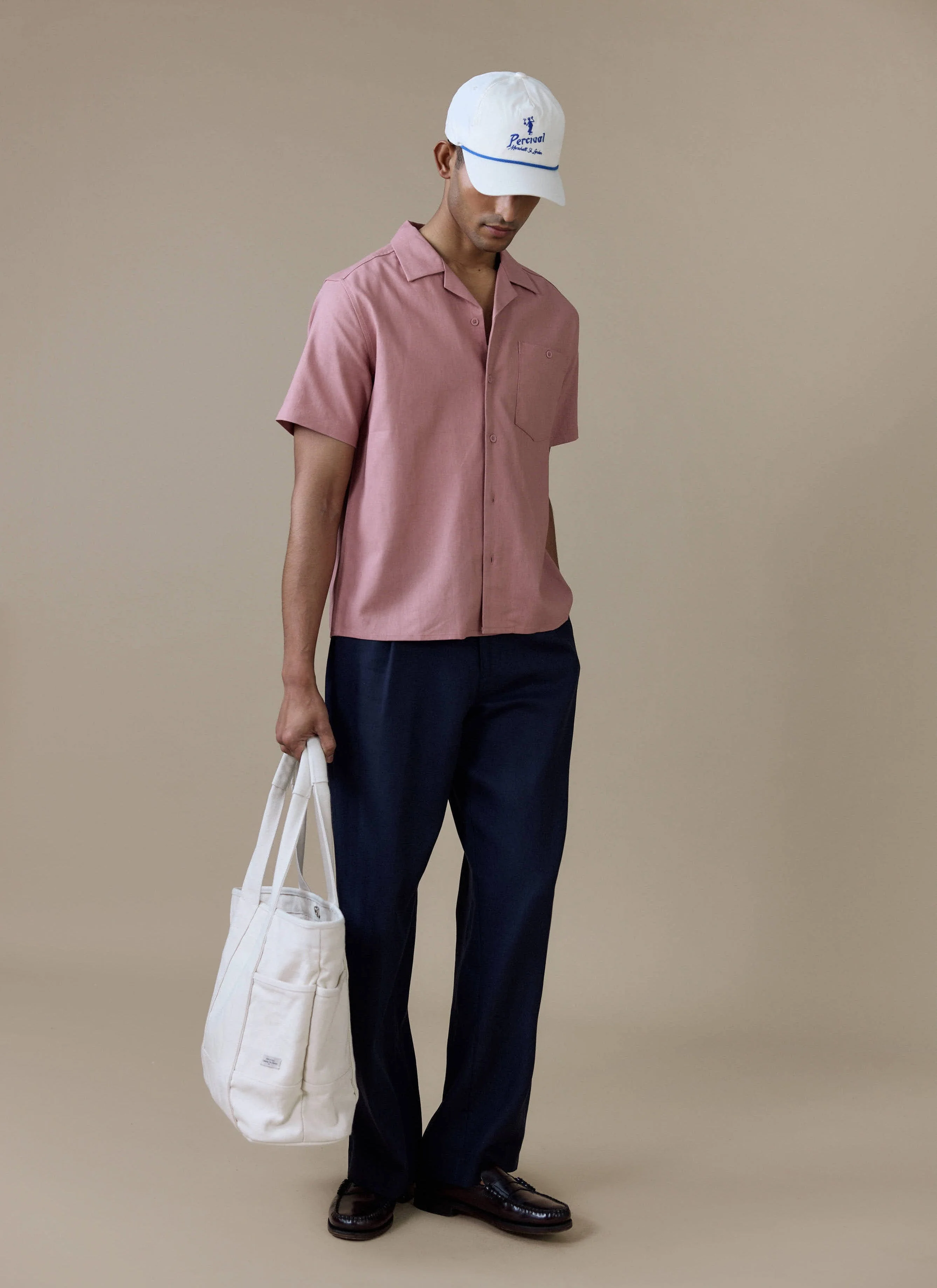 Short Sleeve Cuban Shirt | Linen | Dusty Pink - Image 3