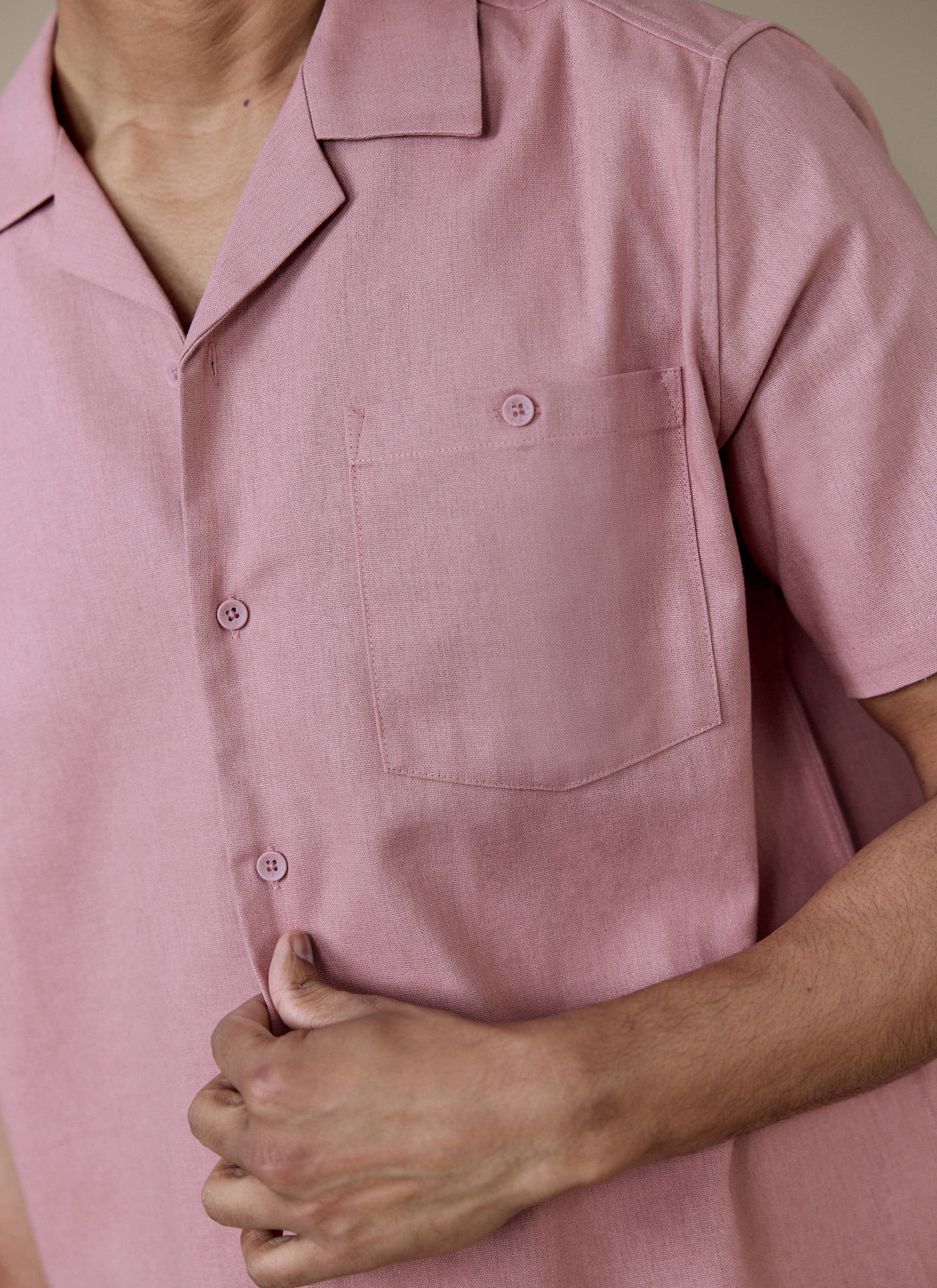 Short Sleeve Cuban Shirt | Linen | Dusty Pink - Image 4