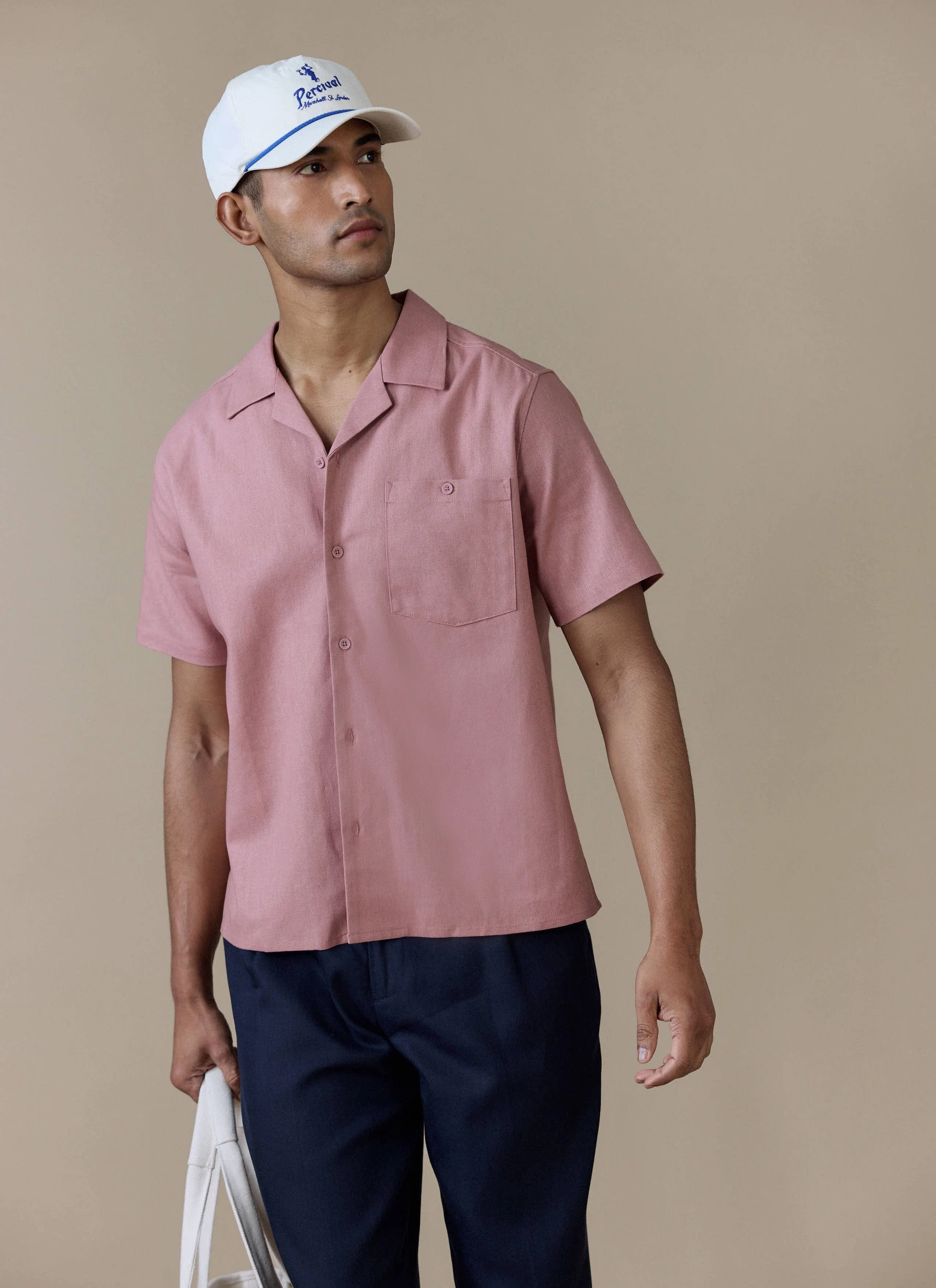 Short Sleeve Cuban Shirt | Linen | Dusty Pink - Image 5