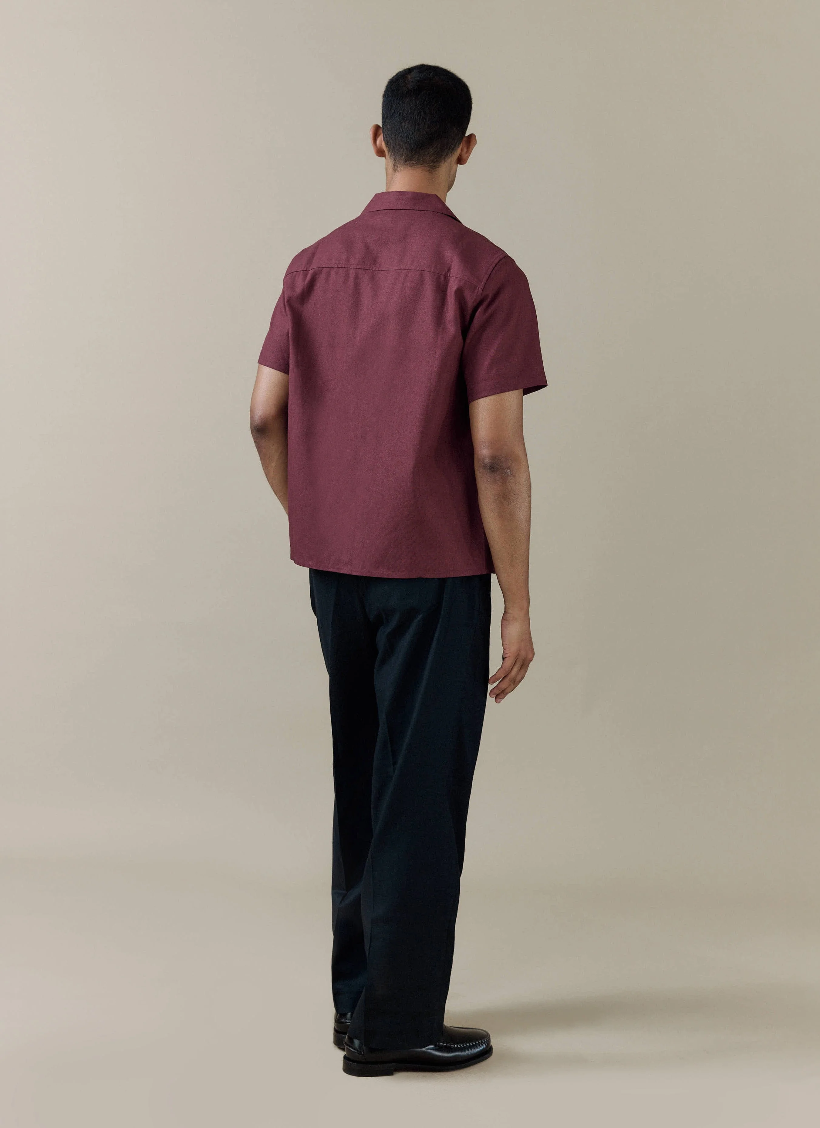 Short Sleeve Cuban Shirt | Linen | Merlot - Image 3