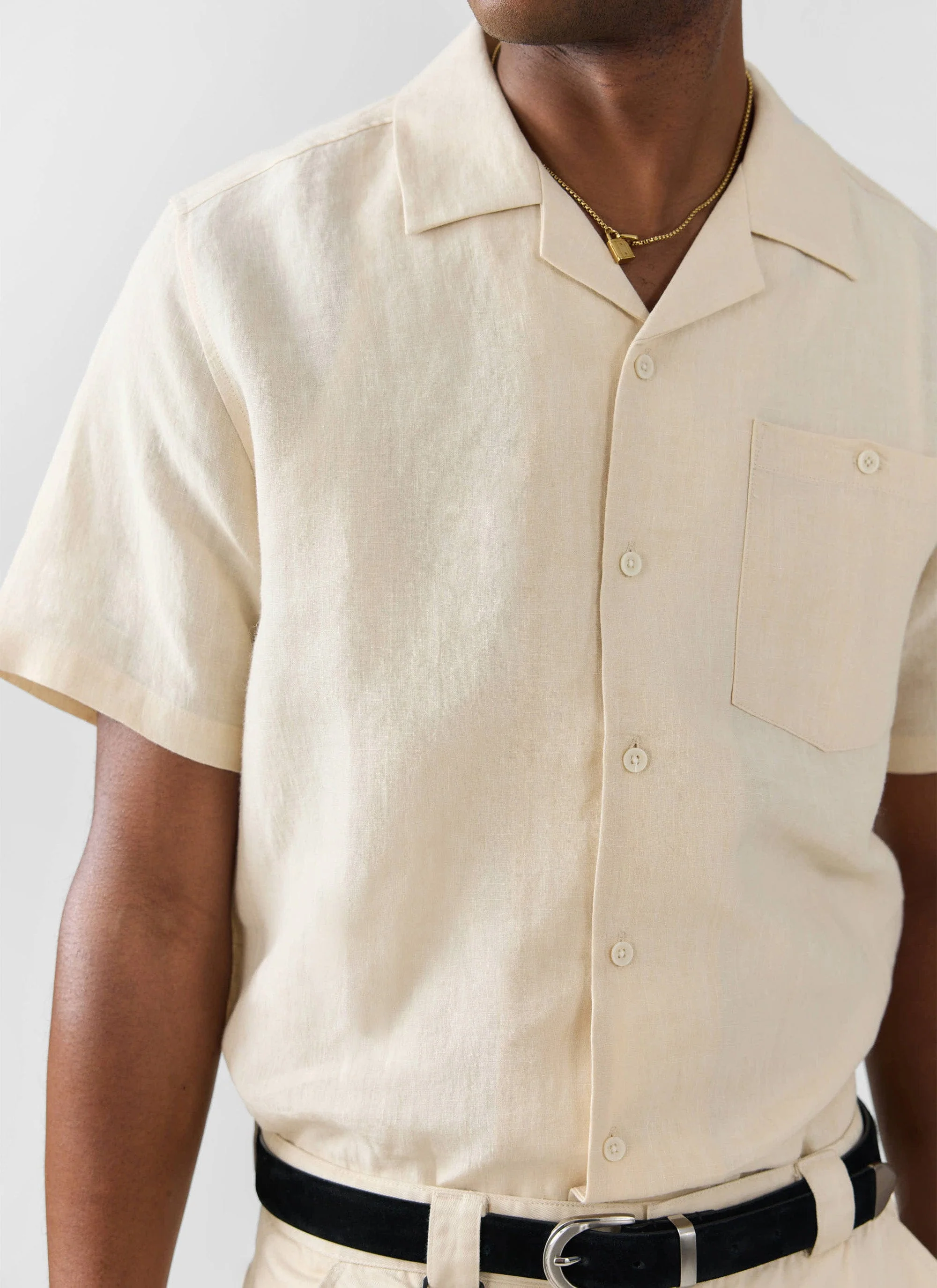 Short Sleeve Cuban Shirt | Linen | Cream - Image 3