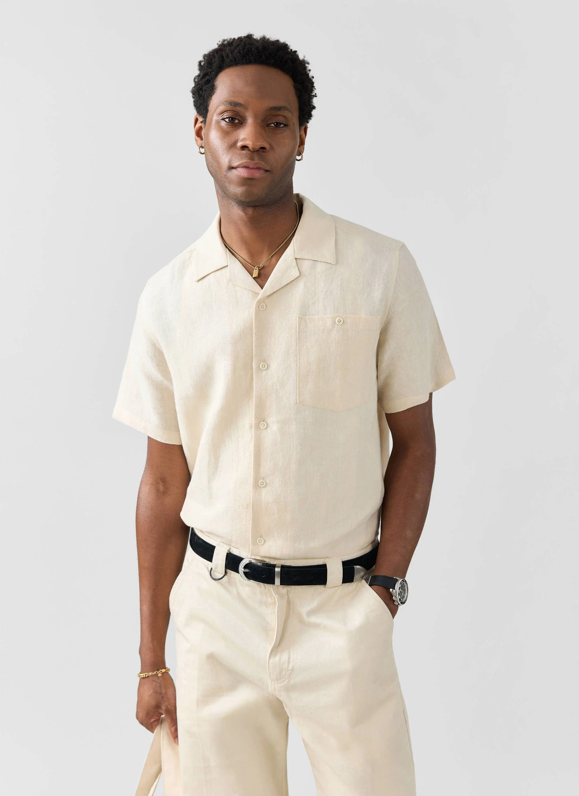 Short Sleeve Cuban Shirt | Linen | Cream - Image 5