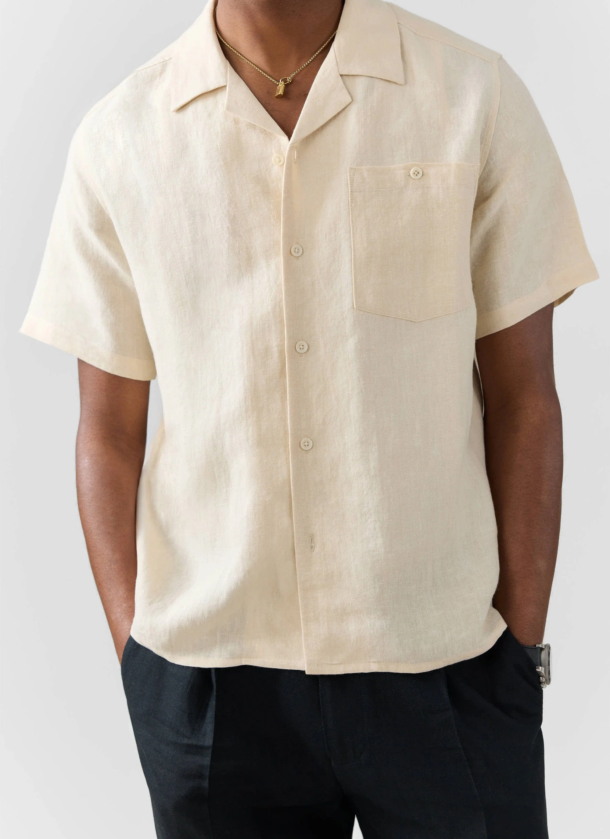 Short Sleeve Cuban Shirt | Linen | Cream - Image 6