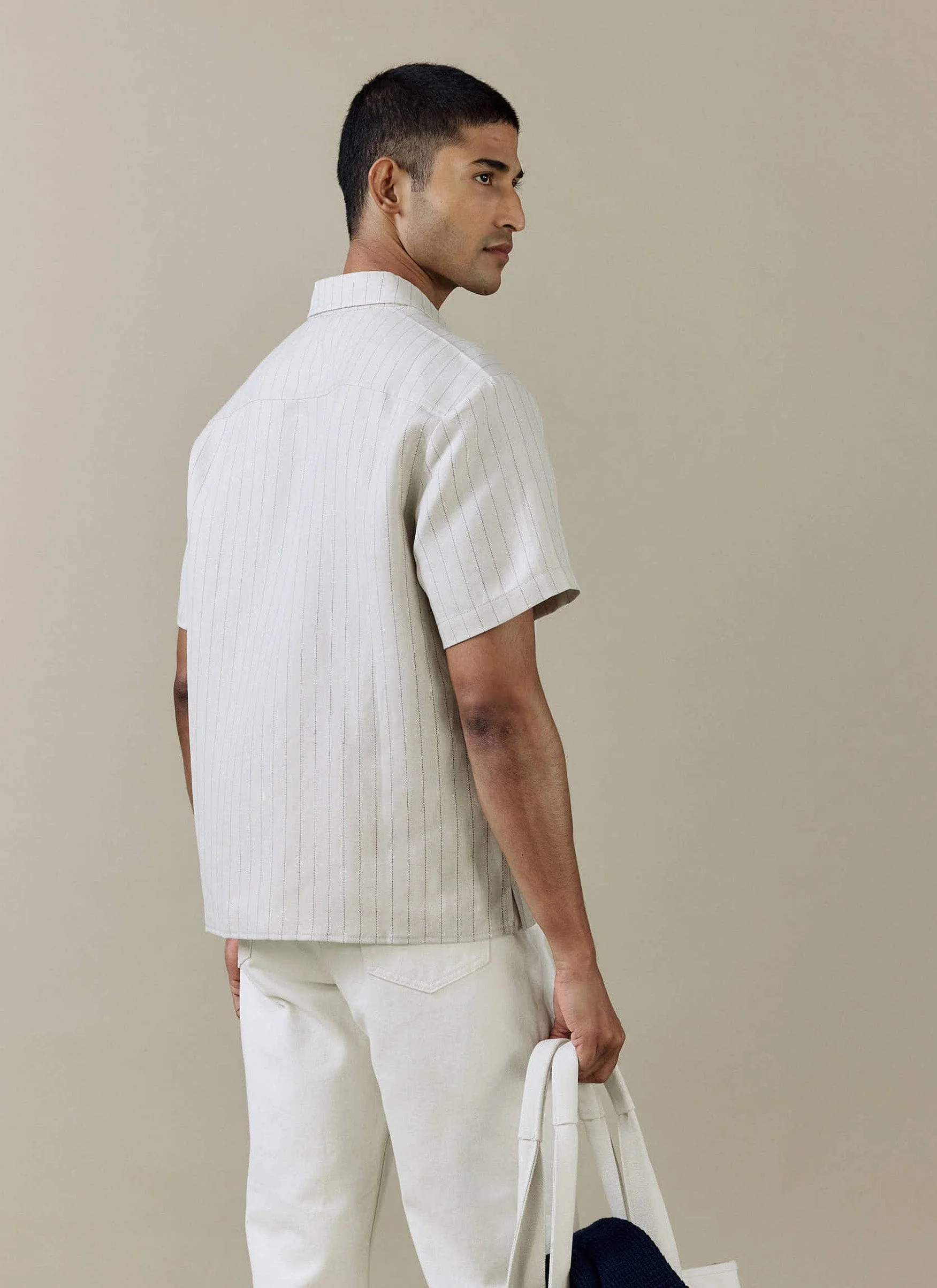 Striped Boxy Shirt | Linen Blend | Cream - Image 4