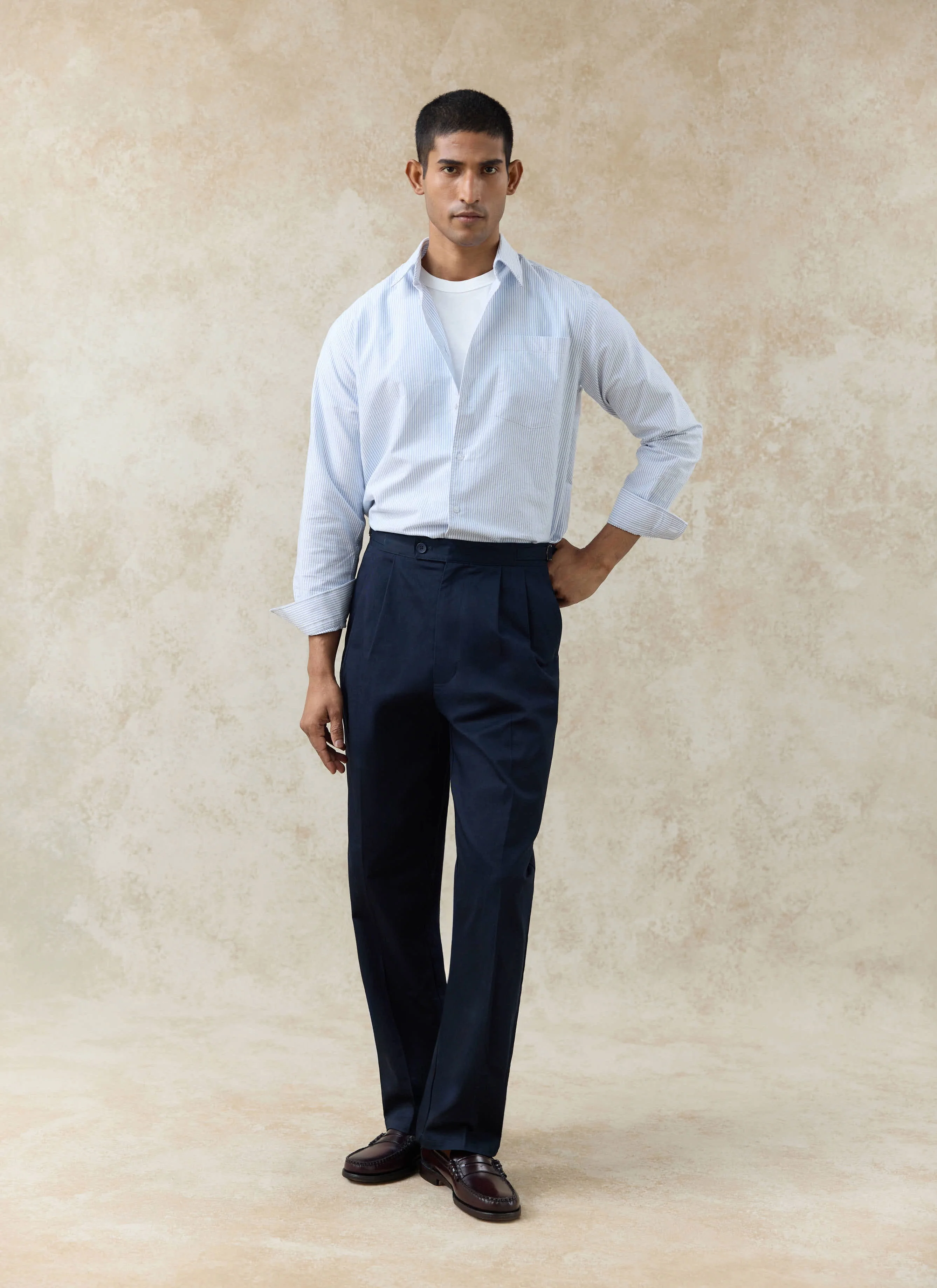Blake Double Pleated Trousers | Cotton | Navy - Image 6
