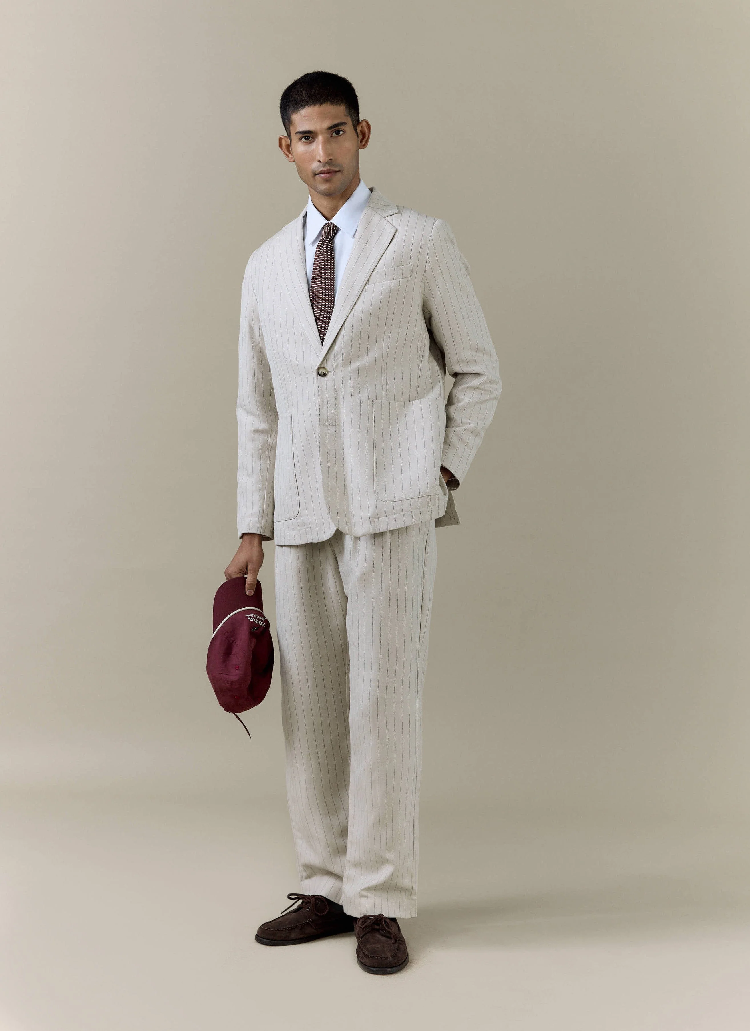 Striped Tailored Blazer | Linen Blend | Cream - Image 3