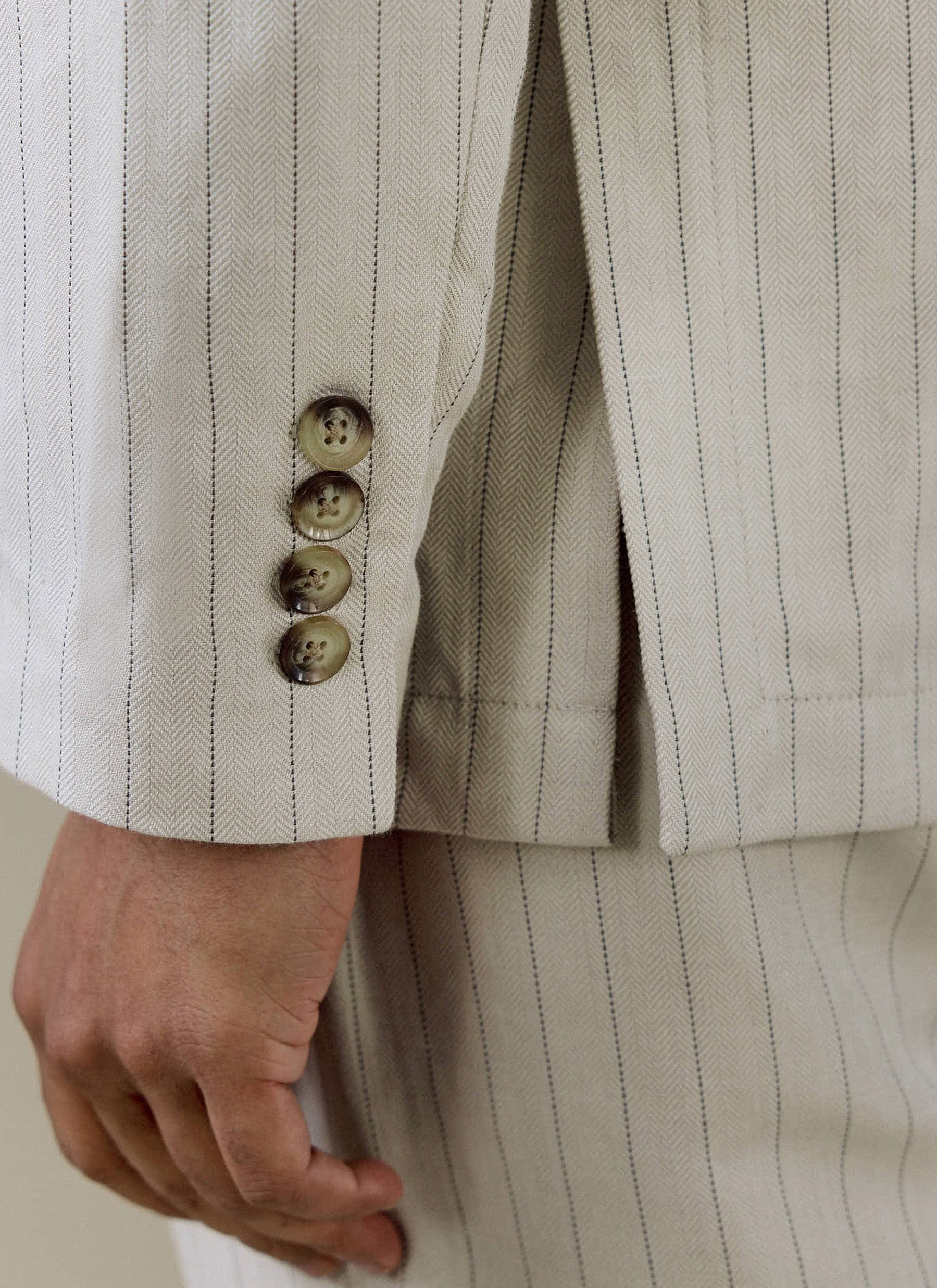 Striped Tailored Blazer | Linen Blend | Cream - Image 5