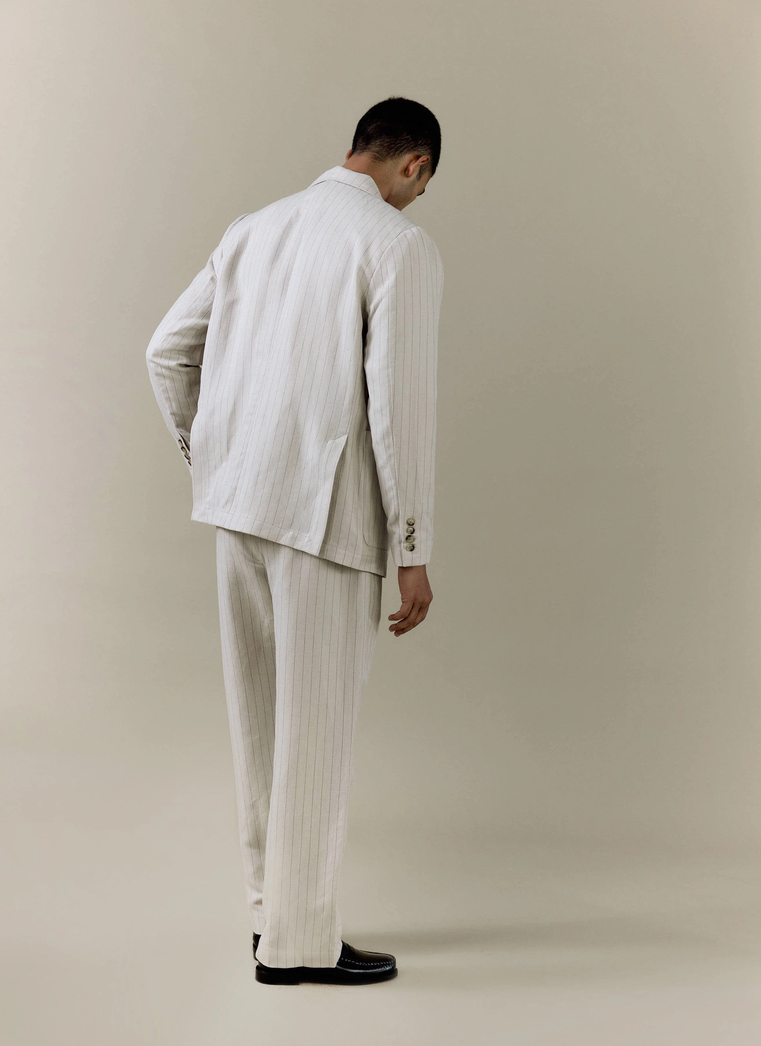 Striped Tailored Blazer | Linen Blend | Cream - Image 6