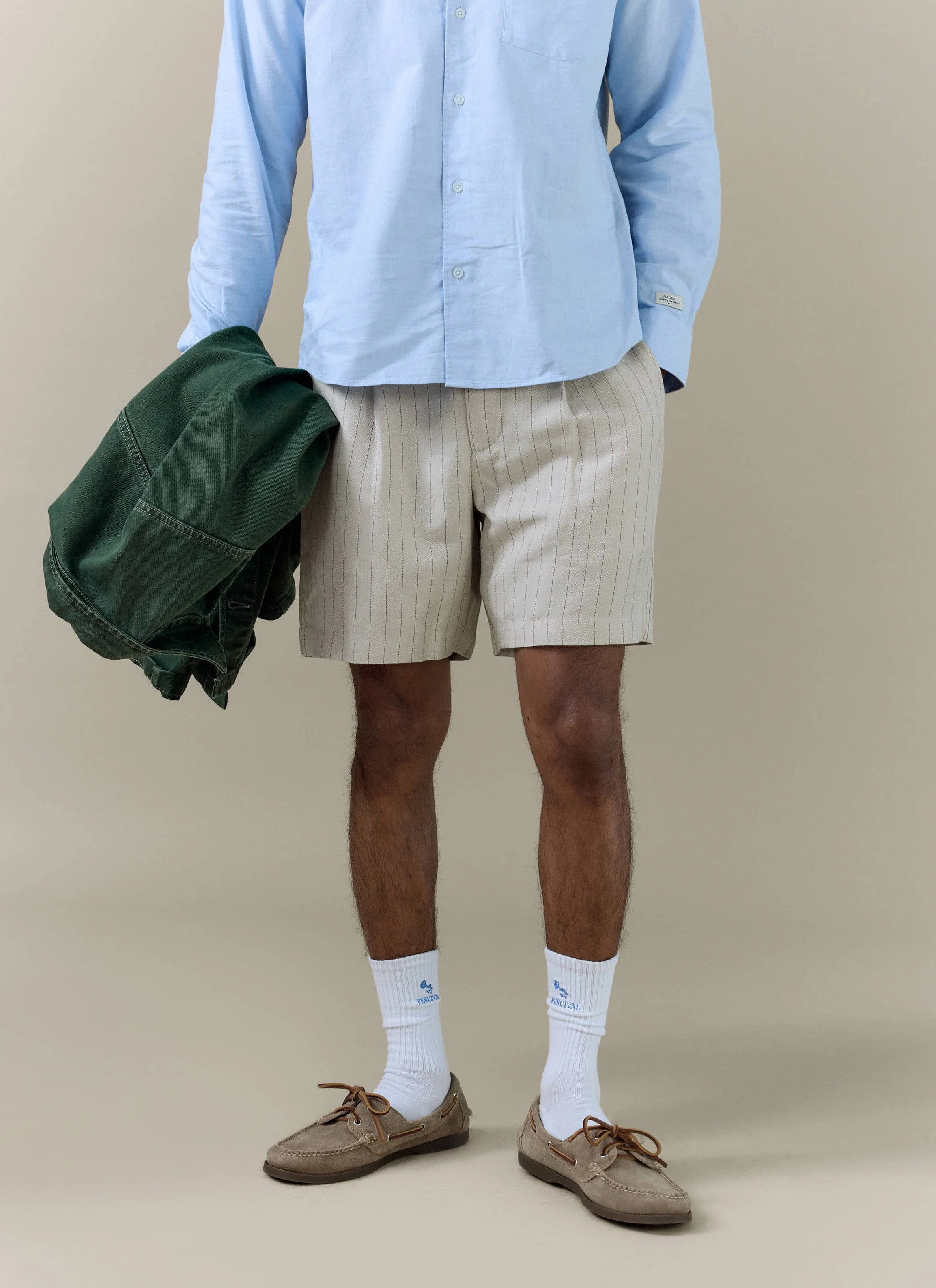 Striped Tailored Shorts | Linen Blend | Cream - Image 6