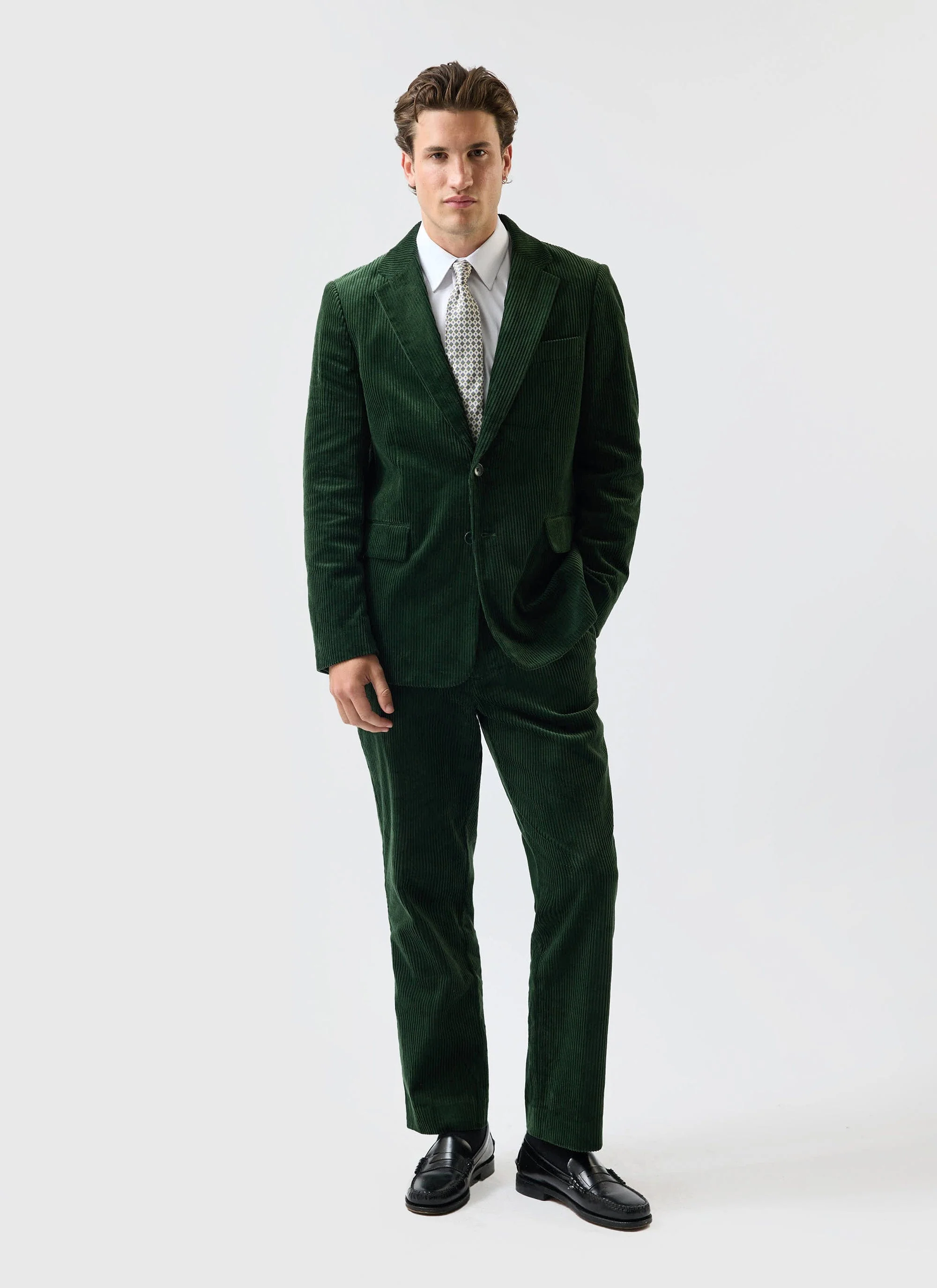 Tailored Chunky Cord Trousers | Forest - Image 3
