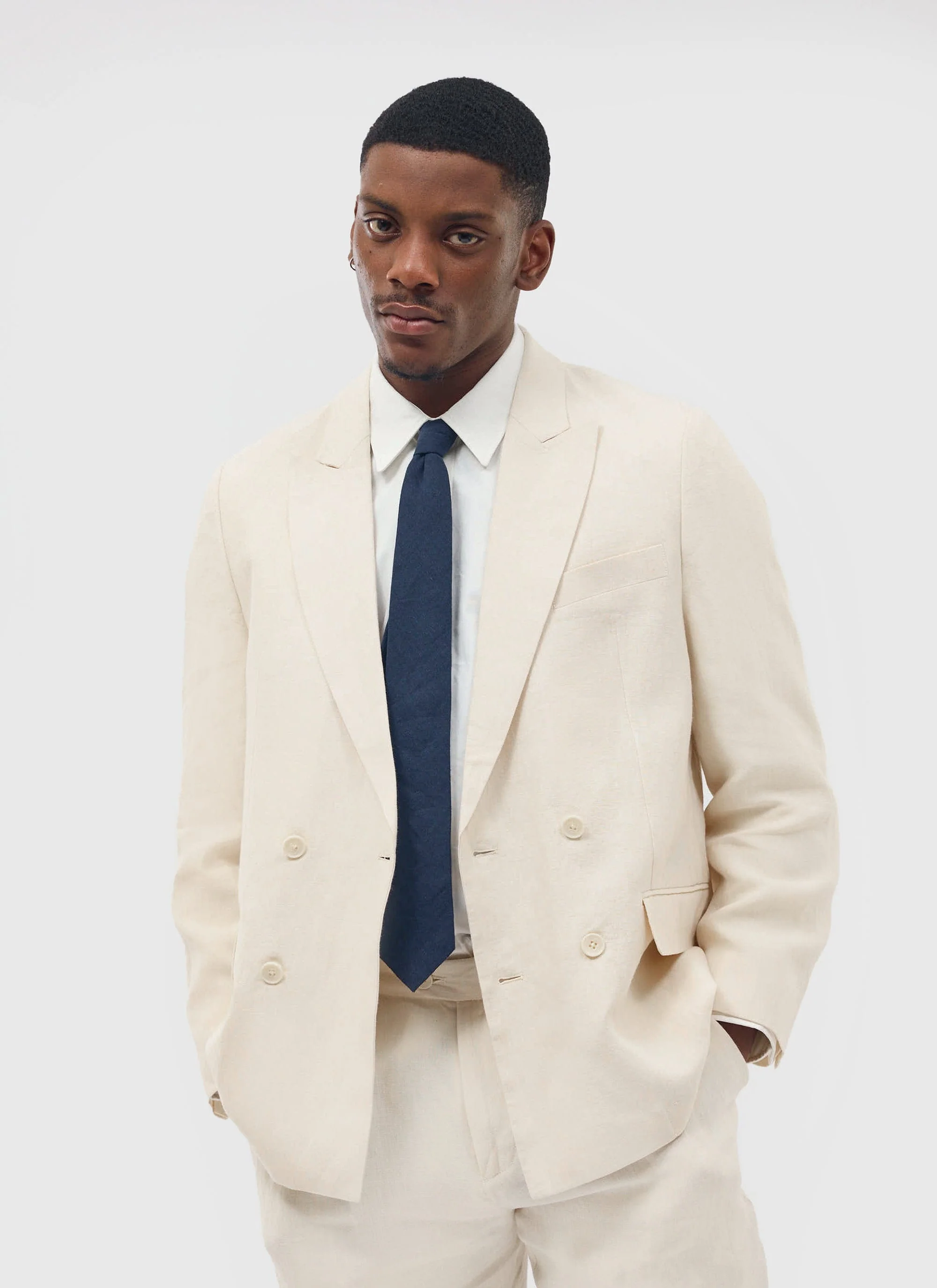Tailored Double Breasted Blazer | Linen | Cream - Image 4