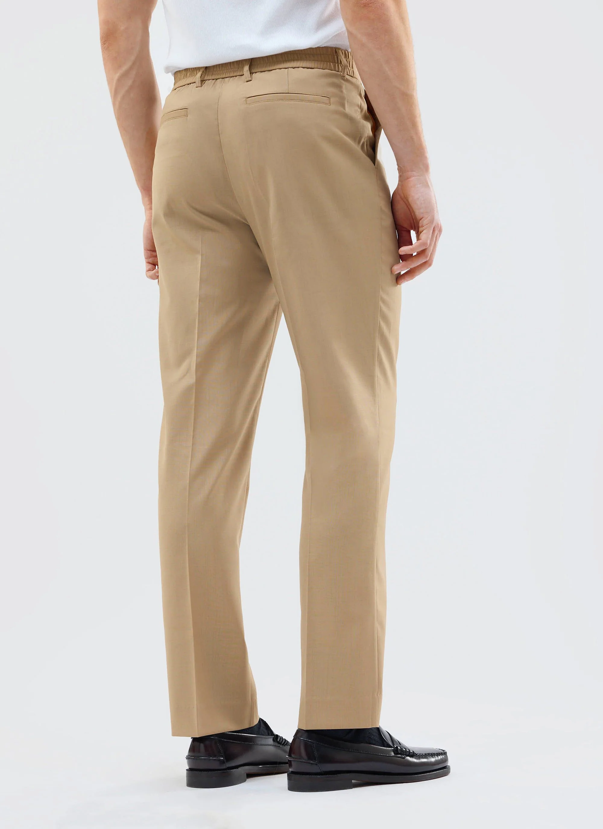 Tailored Elasticated Waist Trousers | Cotton | Tan - Image 3