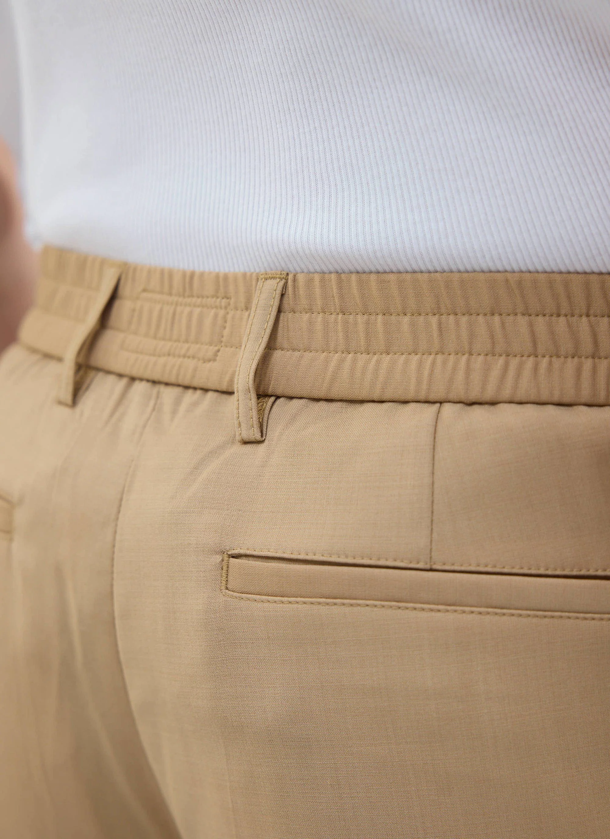 Tailored Elasticated Waist Trousers | Cotton | Tan - Image 4