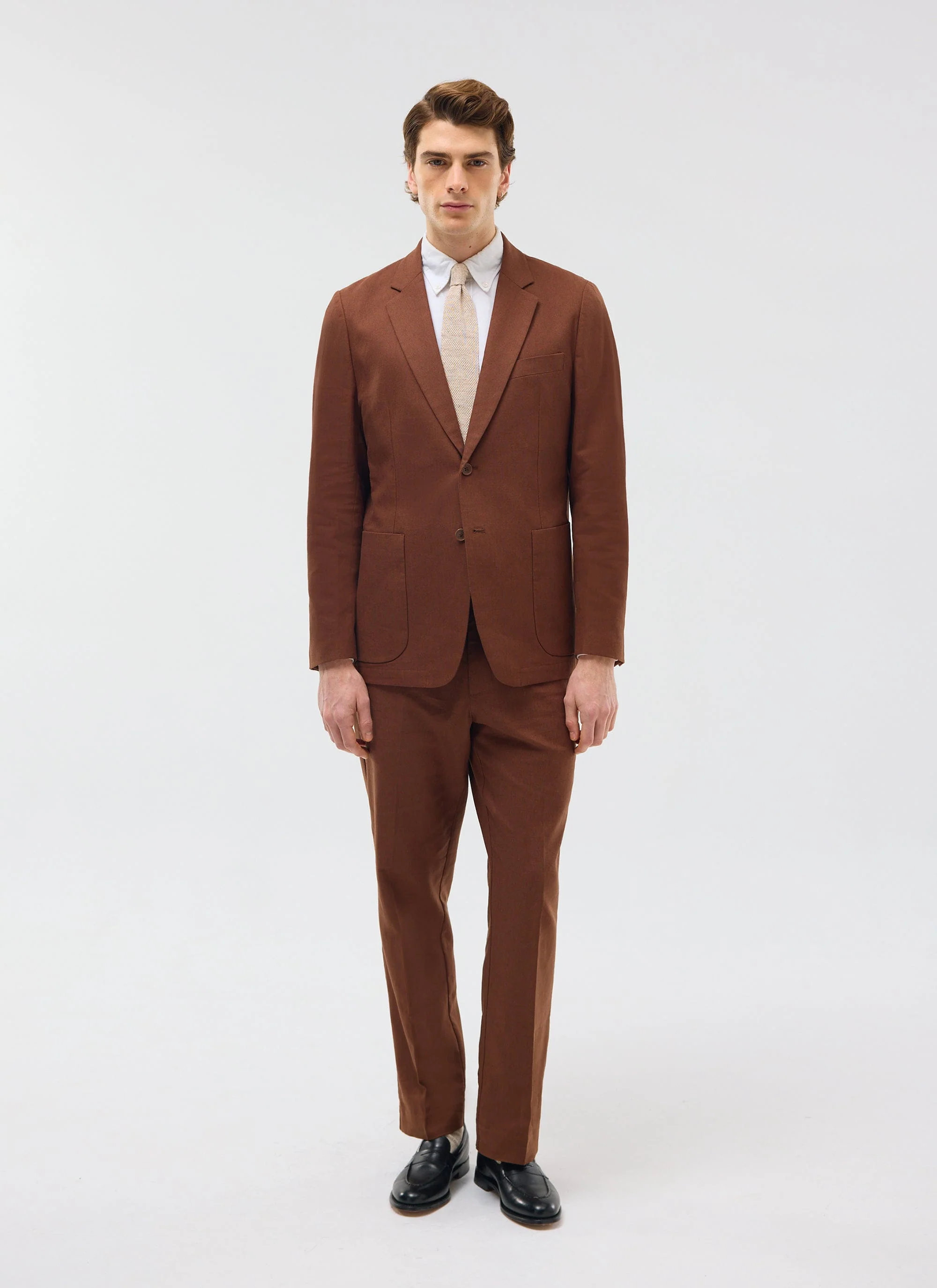 Tailored Linen Trousers | Brown - Image 3